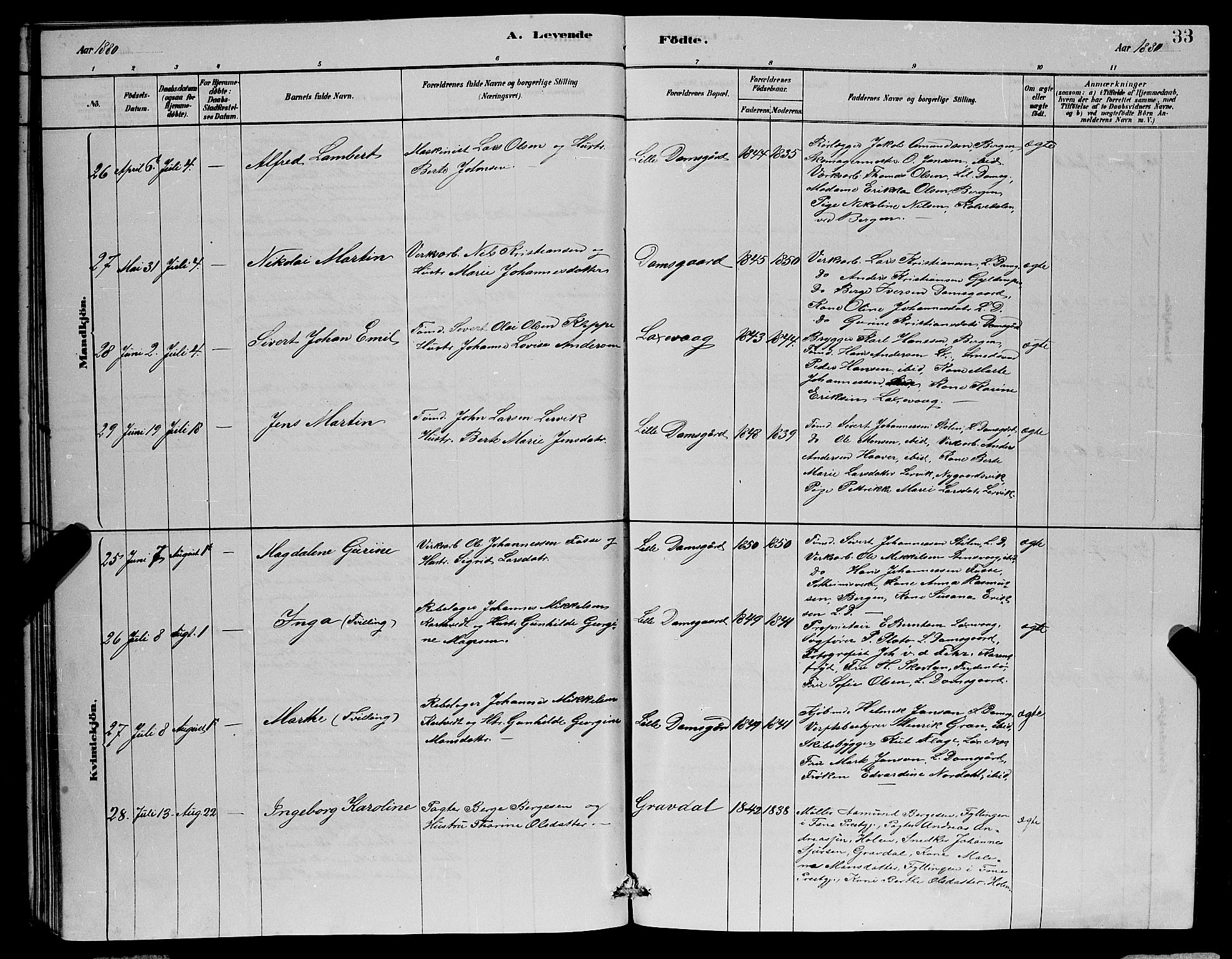 Laksevåg Sokneprestembete, SAB/A-76501/H/Ha/Hab/Haba/L0002: Klokkerbok nr. A 2, 1877-1887, s. 33