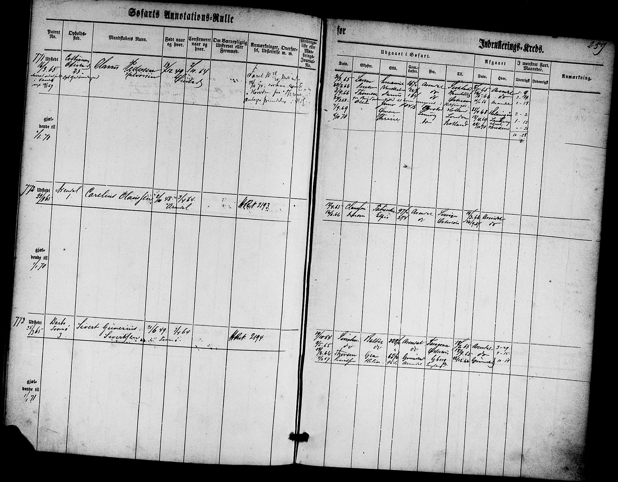 Arendal mønstringskrets, SAK/2031-0012/F/Fa/L0001: Annotasjonsrulle nr 1-794 med register, E-1, 1860-1865, s. 294