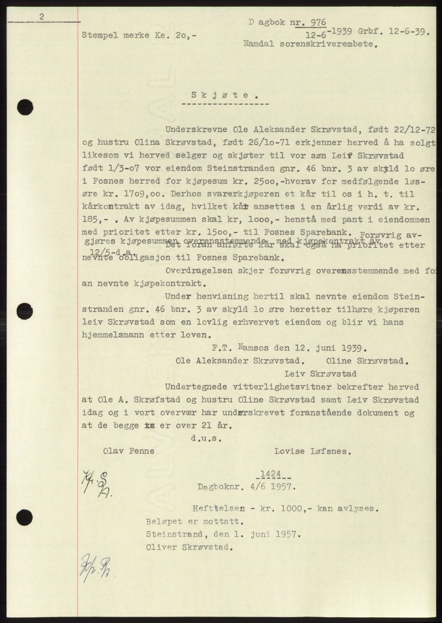 Namdal sorenskriveri, SAT/A-4133/1/2/2C: Pantebok nr. -, 1937-1939, Tingl.dato: 12.06.1939