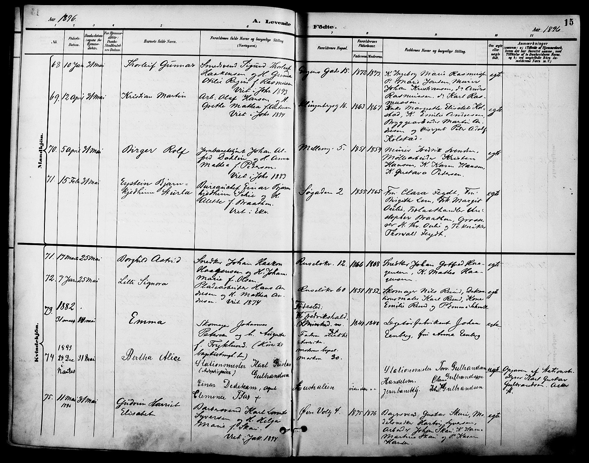 Johannes prestekontor Kirkebøker, AV/SAO-A-10852/F/Fa/L0007: Ministerialbok nr. 7, 1896-1905, s. 15
