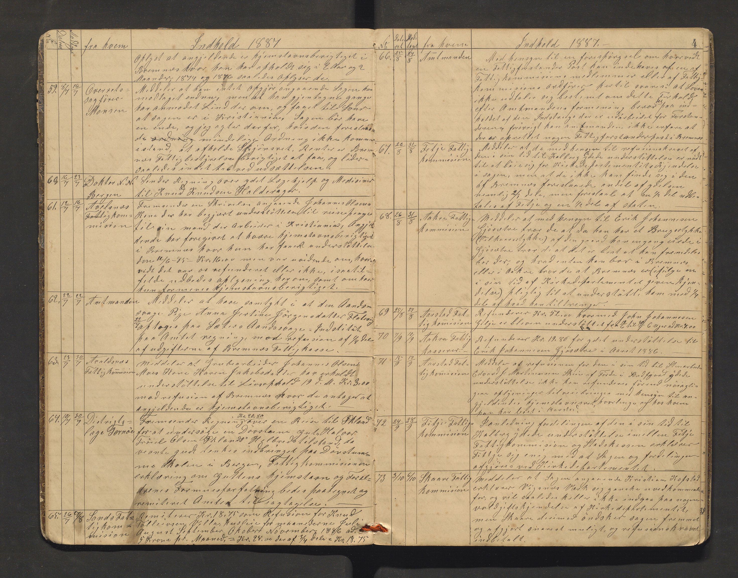 Bremnes kommune. Fattigstyret, IKAH/1220-311/C/Ca/L0002: Postjournal for Bremnes sokn fattigkommisjon, 1887-1894