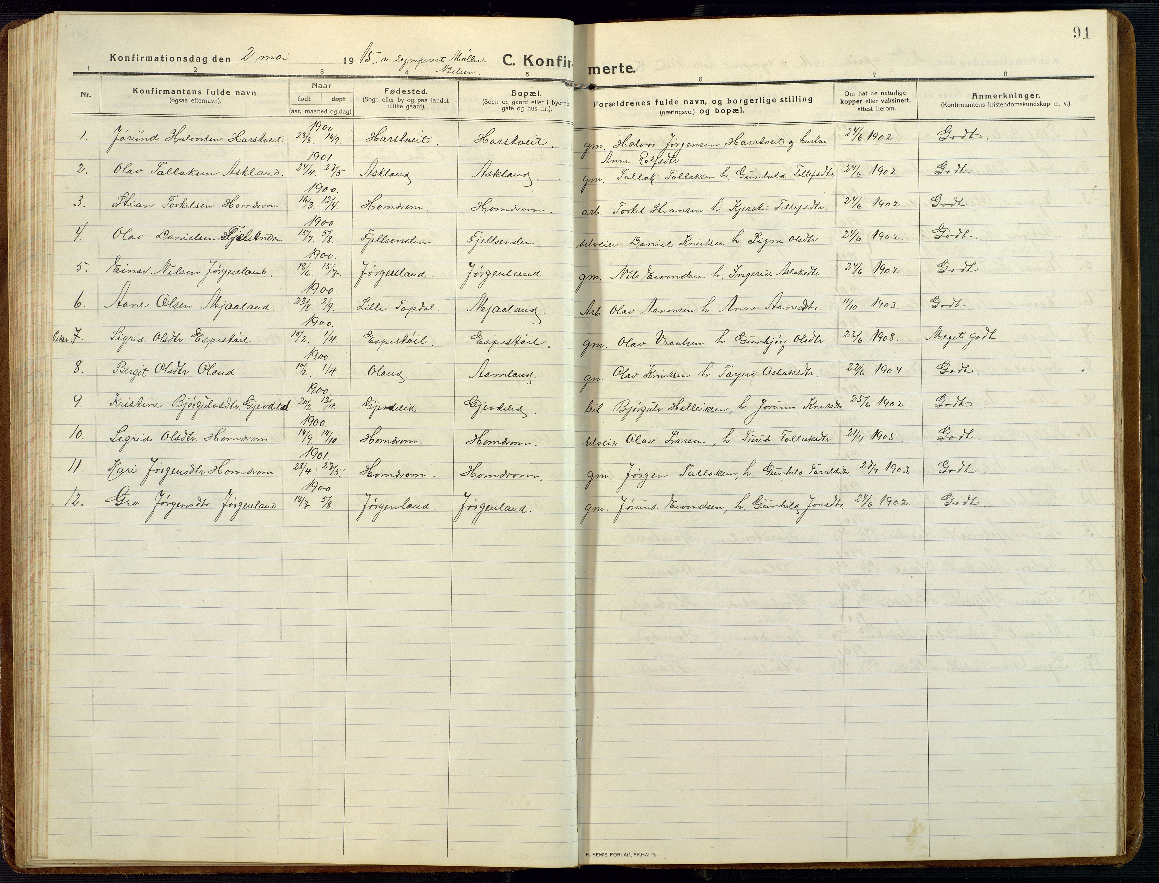 Åmli sokneprestkontor, AV/SAK-1111-0050/F/Fb/Fba/L0003: Klokkerbok nr. B 3, 1912-1974, s. 91