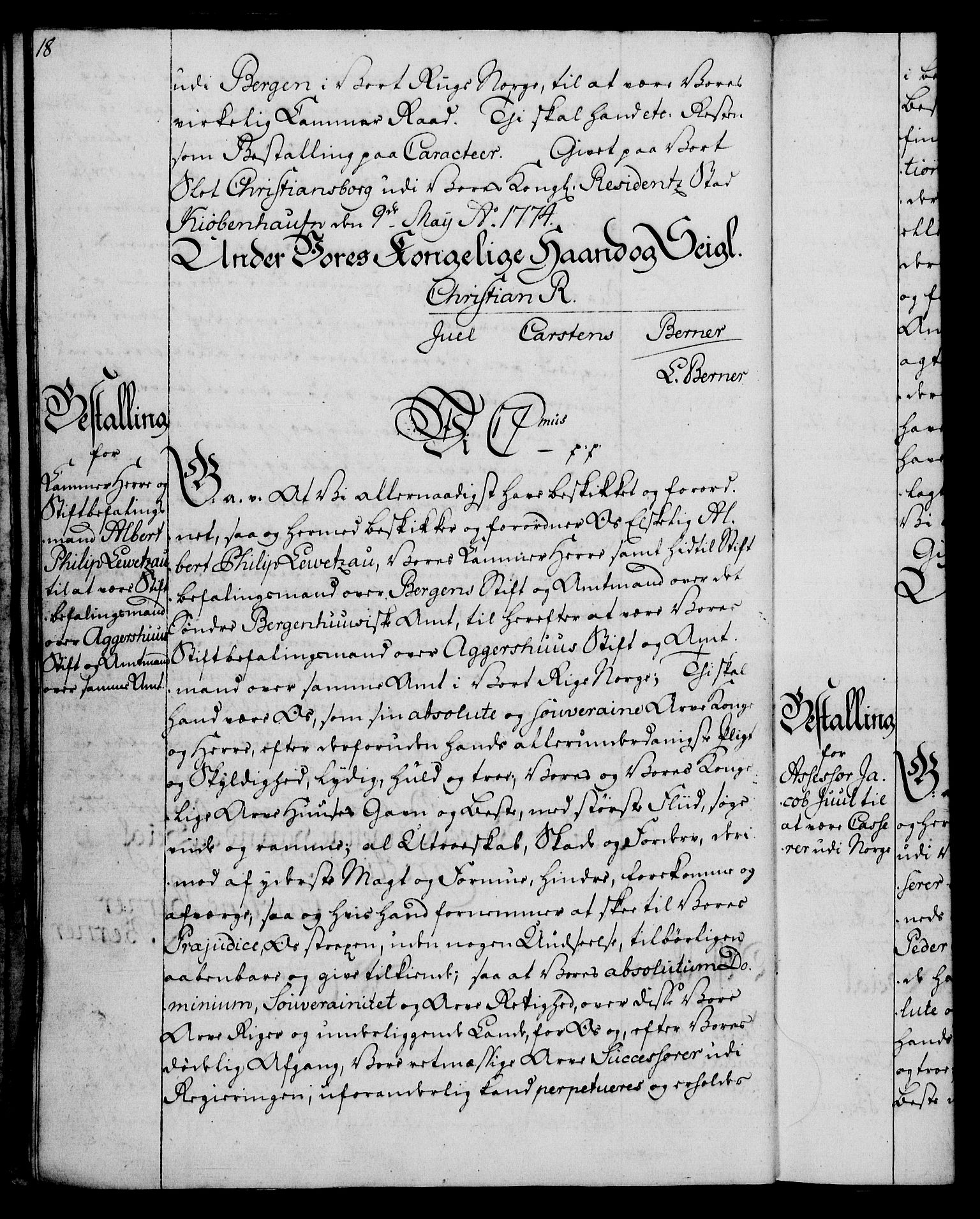 Rentekammeret, Kammerkanselliet, RA/EA-3111/G/Gg/Gge/L0006: Norsk bestallingsprotokoll med register (merket RK 53.30), 1773-1814, s. 18