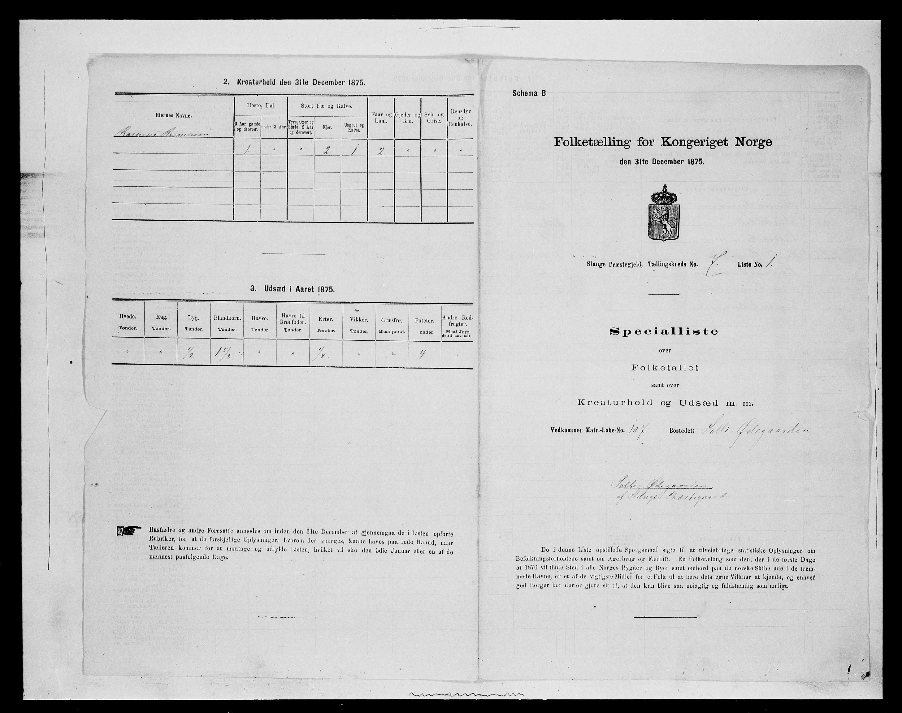 SAH, Folketelling 1875 for 0417P Stange prestegjeld, 1875, s. 1111