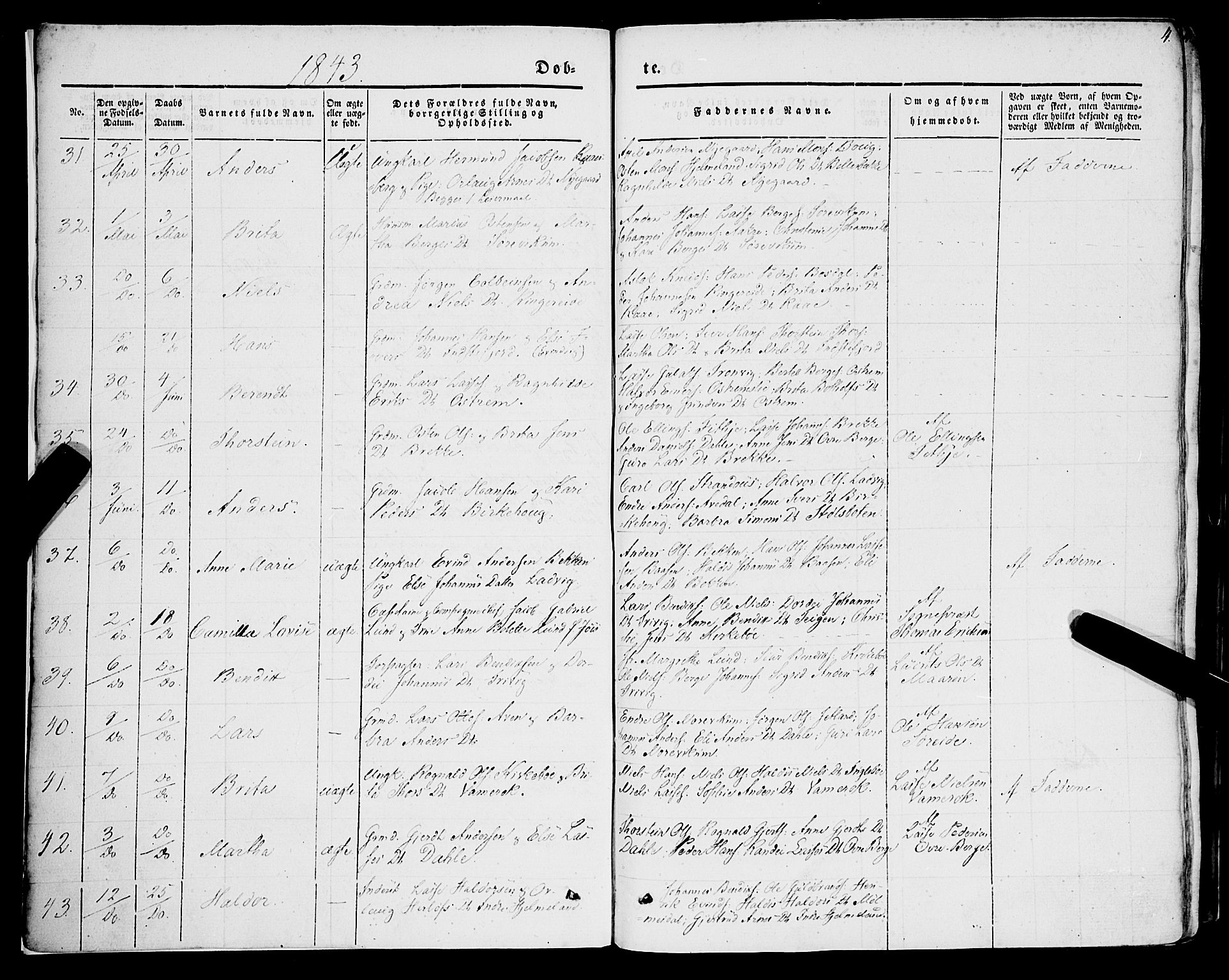 Lavik sokneprestembete, AV/SAB-A-80901: Ministerialbok nr. A 3, 1843-1863, s. 4
