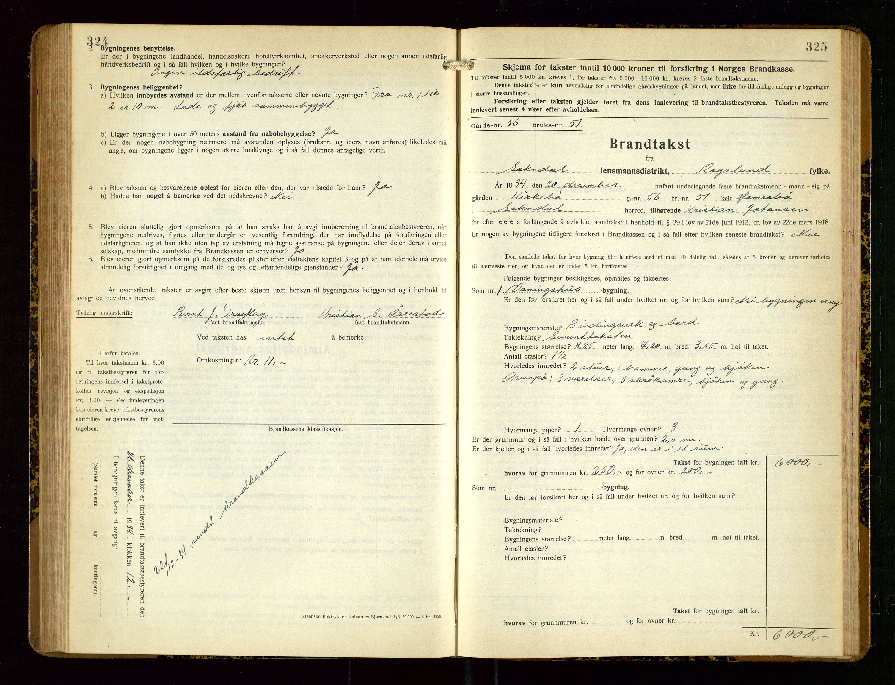 Sokndal lensmannskontor, AV/SAST-A-100417/Gob/L0007: "Brandtakst-Protokoll", 1930-1936, s. 324-325