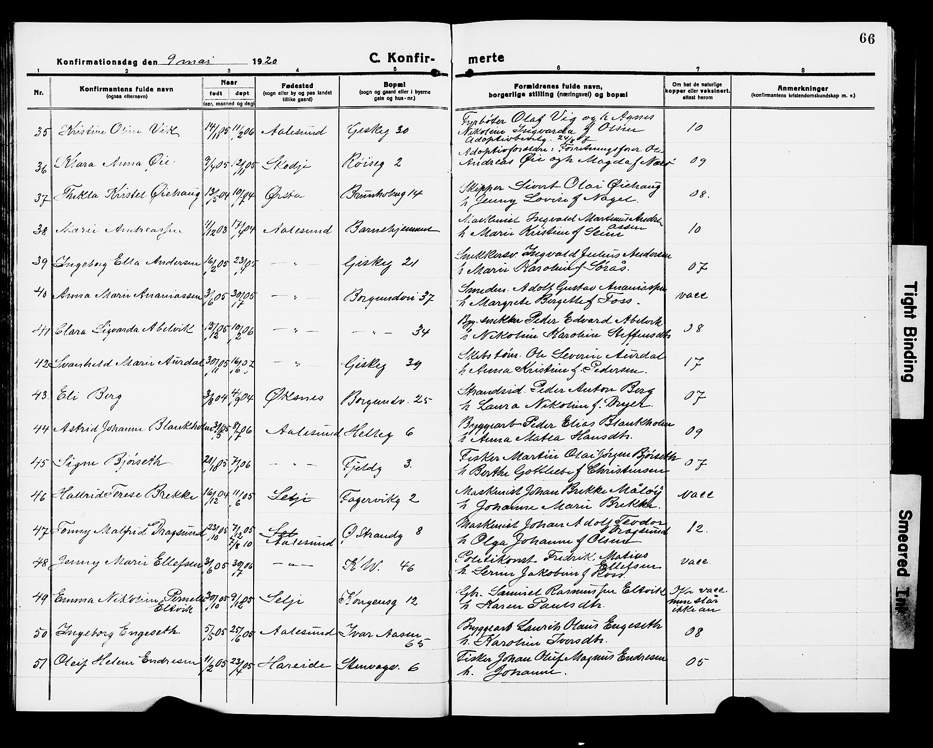 Ministerialprotokoller, klokkerbøker og fødselsregistre - Møre og Romsdal, AV/SAT-A-1454/529/L0472: Klokkerbok nr. 529C09, 1917-1929, s. 66