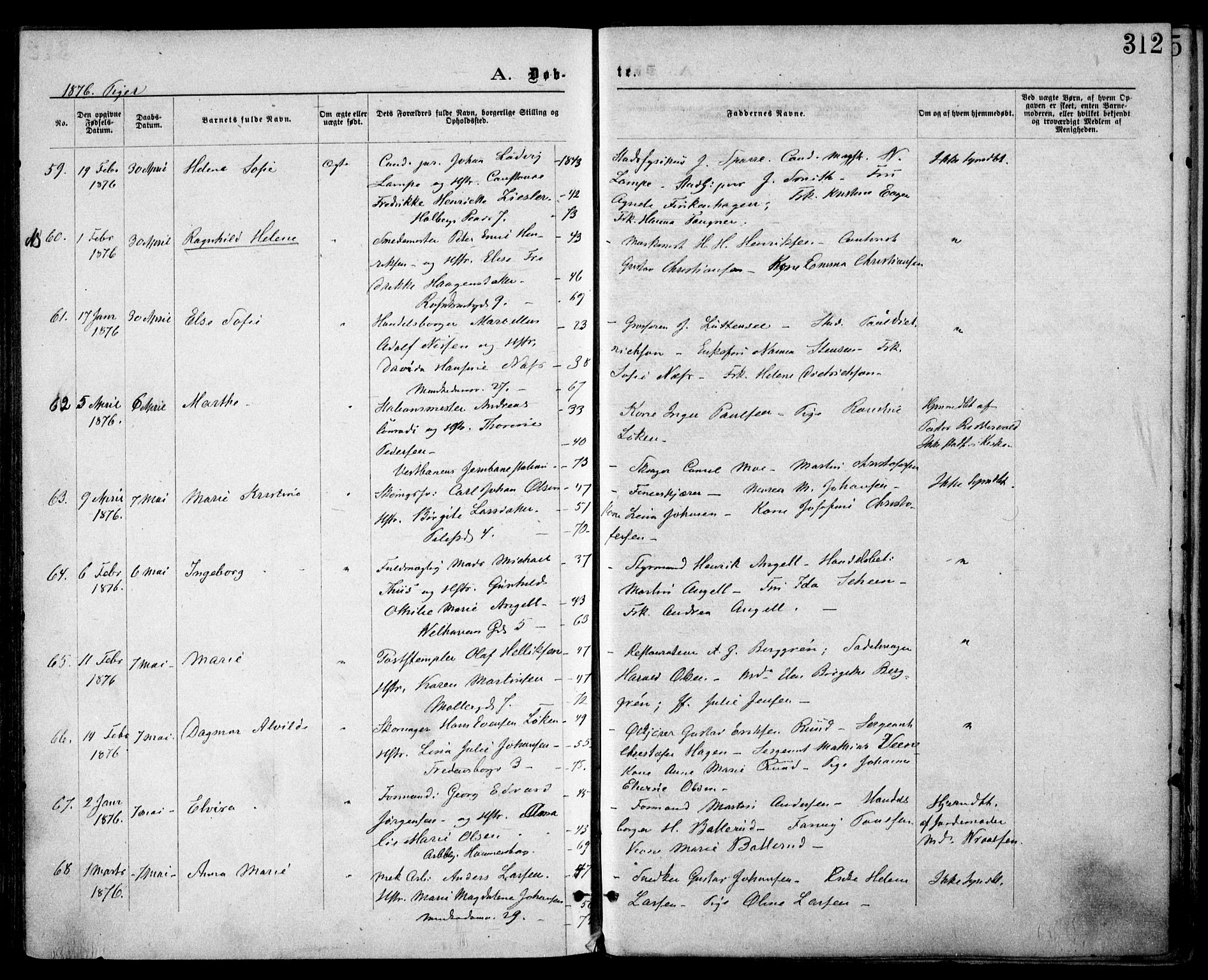 Trefoldighet prestekontor Kirkebøker, AV/SAO-A-10882/F/Fa/L0003: Ministerialbok nr. I 3, 1870-1876, s. 312