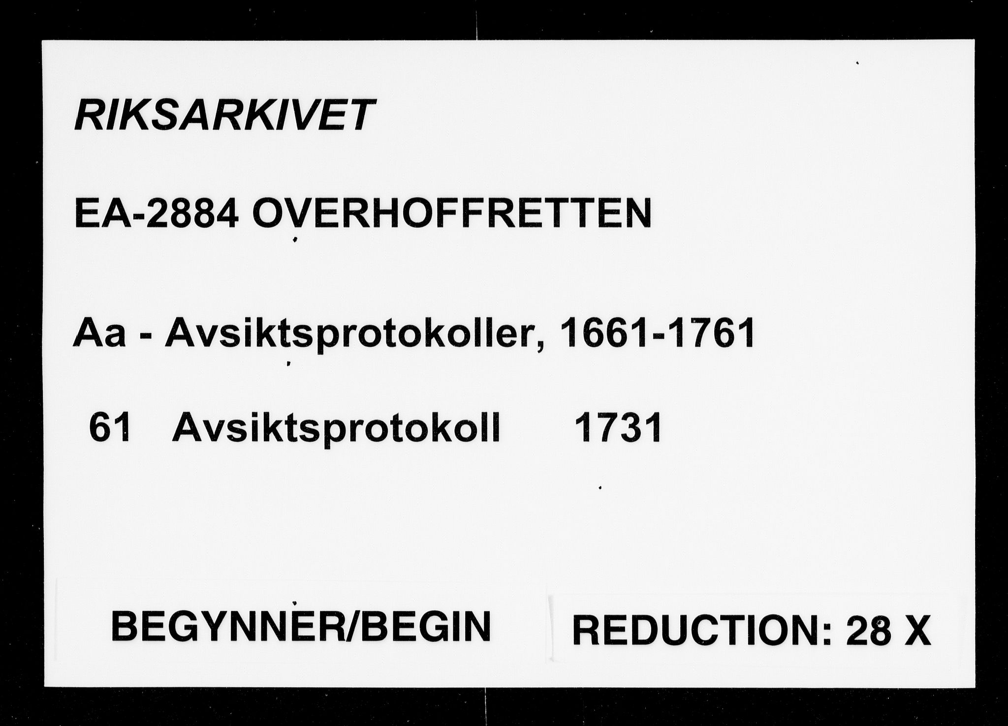 Overhoffretten 1667-1797, RA/EA-2884/Aa/L0061: Avsiktsprotokoll, 1731