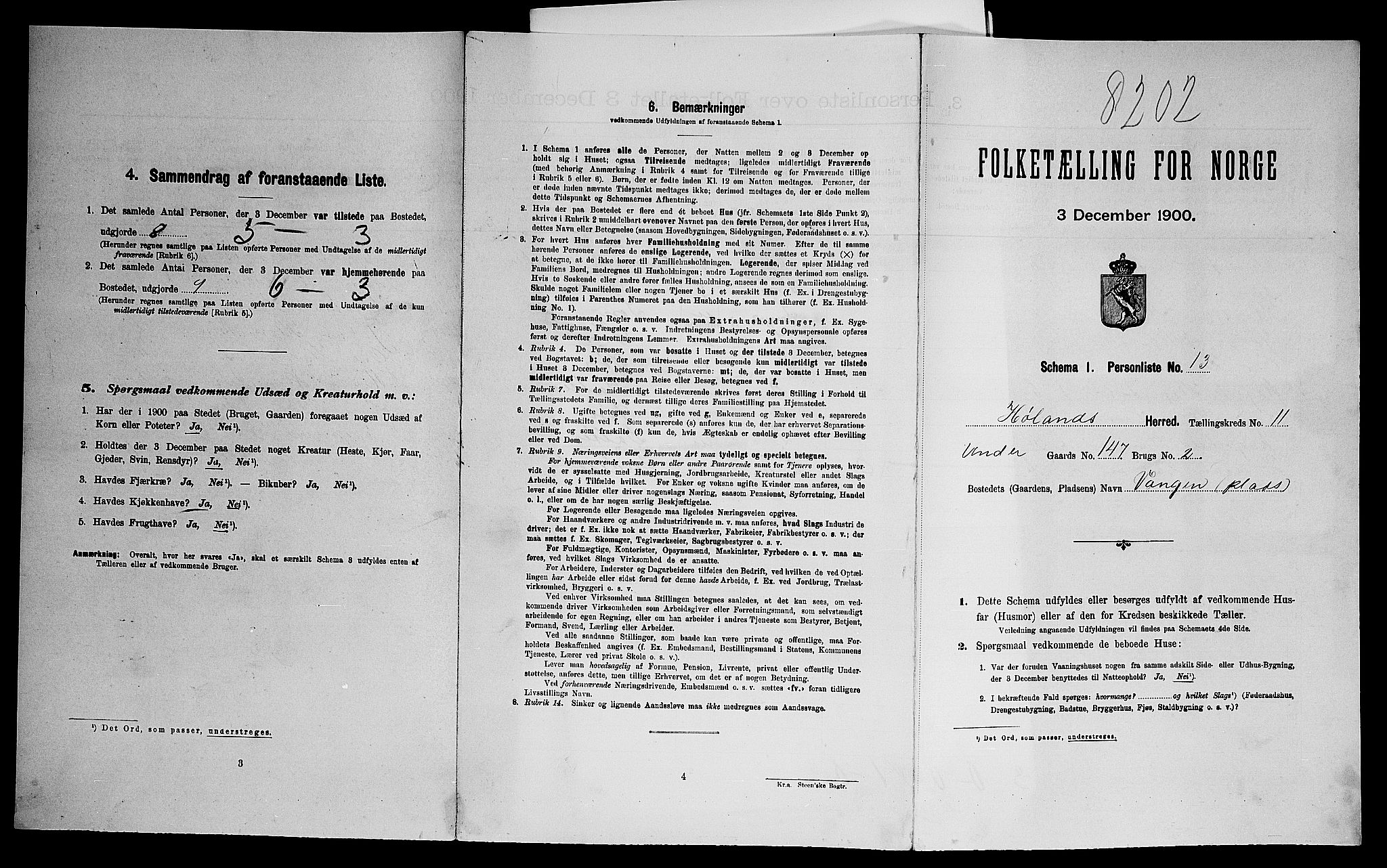 SAO, Folketelling 1900 for 0221 Høland herred, 1900