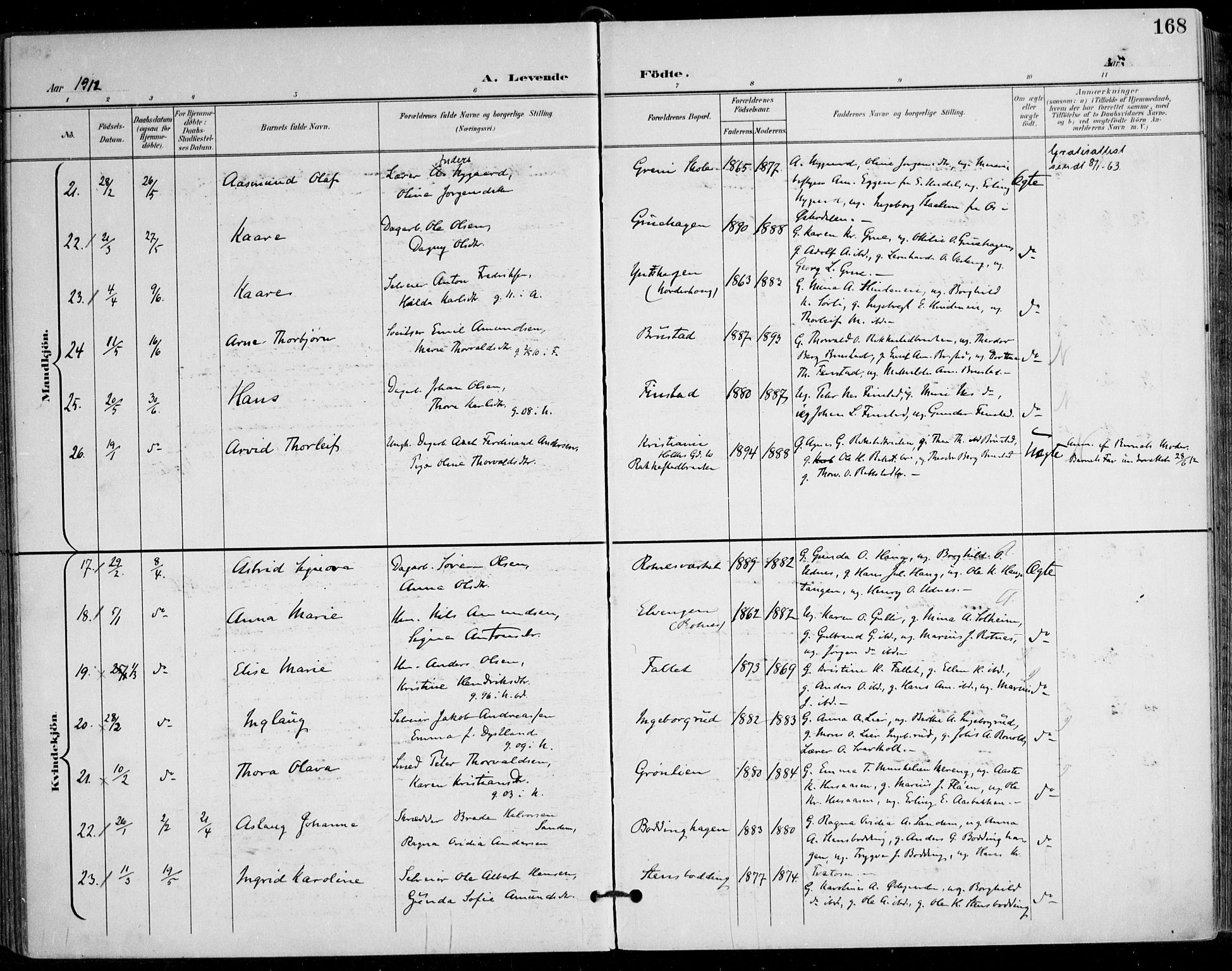 Nes prestekontor Kirkebøker, AV/SAO-A-10410/F/Fa/L0011: Ministerialbok nr. I 11, 1899-1918, s. 168