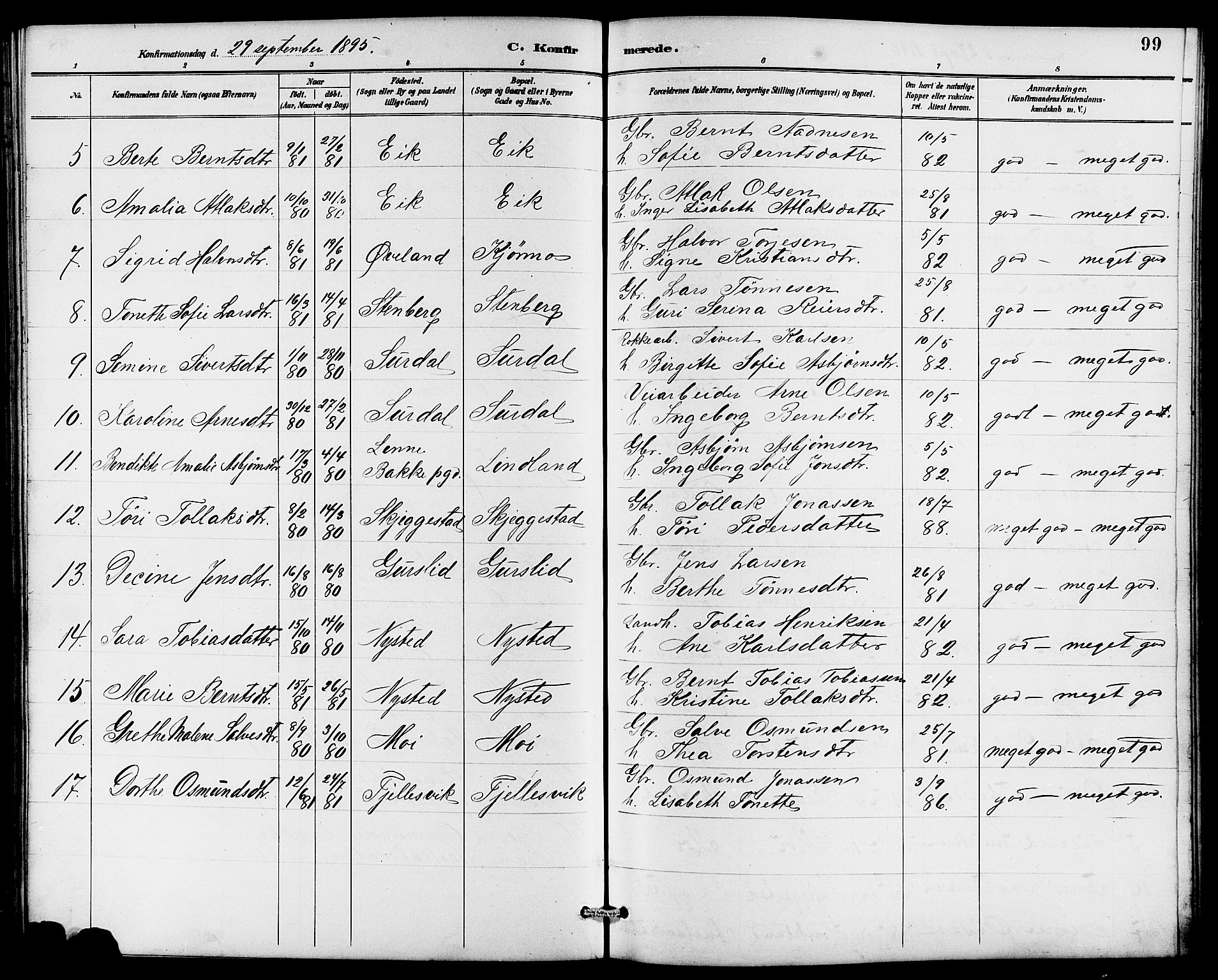 Lund sokneprestkontor, AV/SAST-A-101809/S07/L0006: Klokkerbok nr. B 6, 1885-1901, s. 99