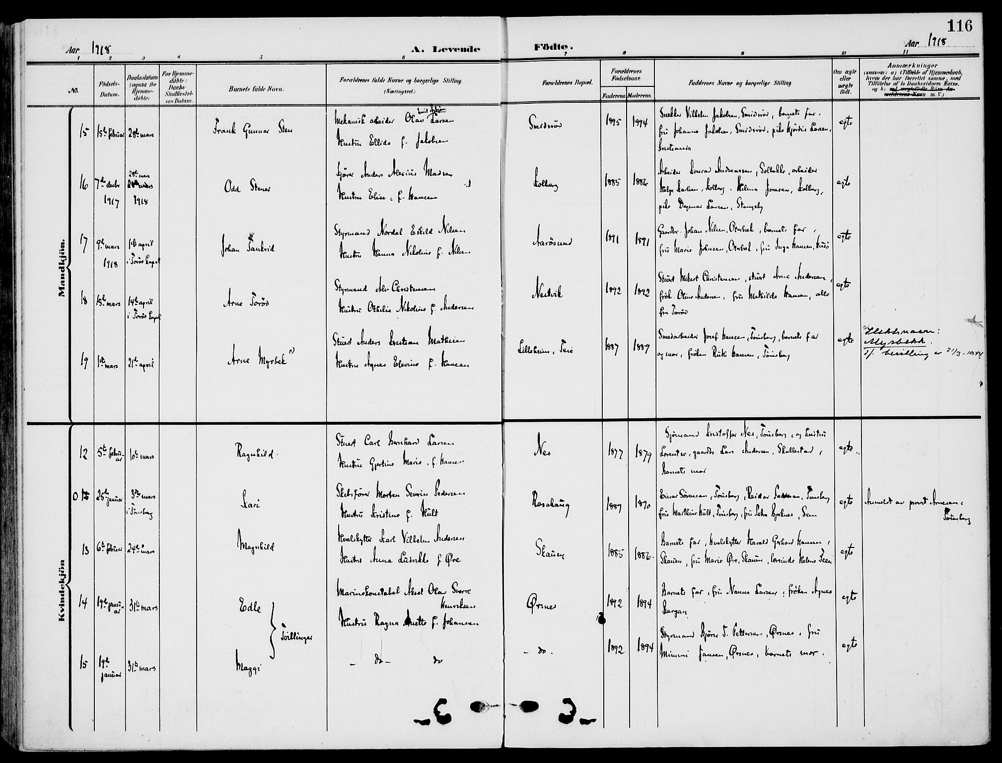 Nøtterøy kirkebøker, AV/SAKO-A-354/F/Fa/L0010: Ministerialbok nr. I 10, 1908-1919, s. 116