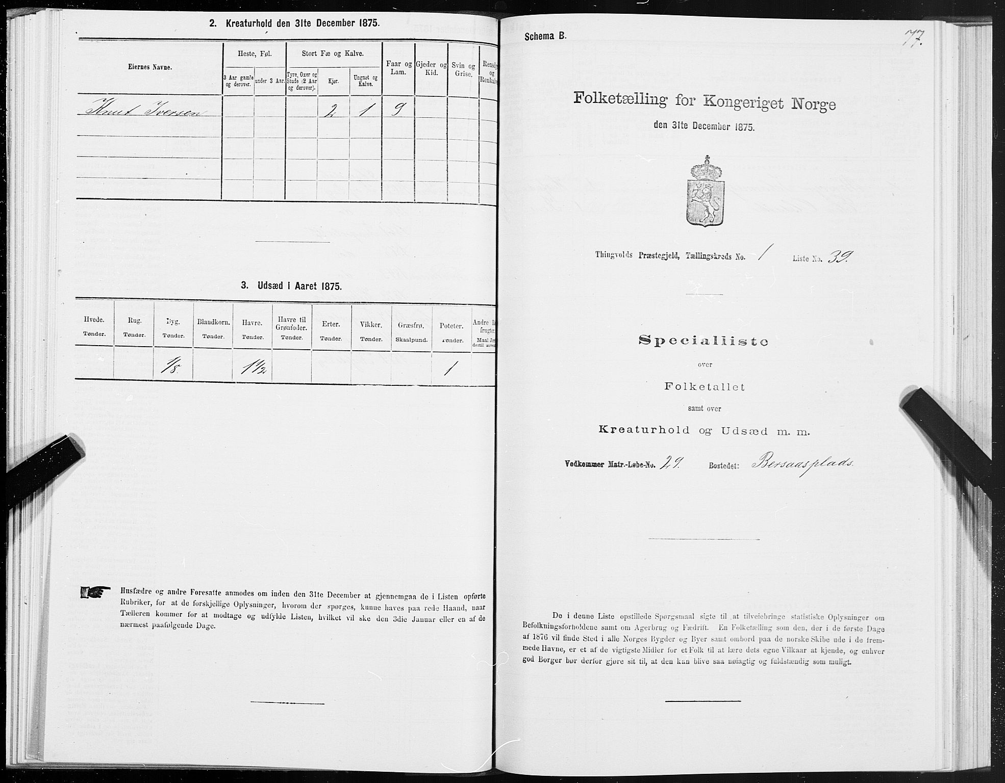 SAT, Folketelling 1875 for 1560P Tingvoll prestegjeld, 1875, s. 1077