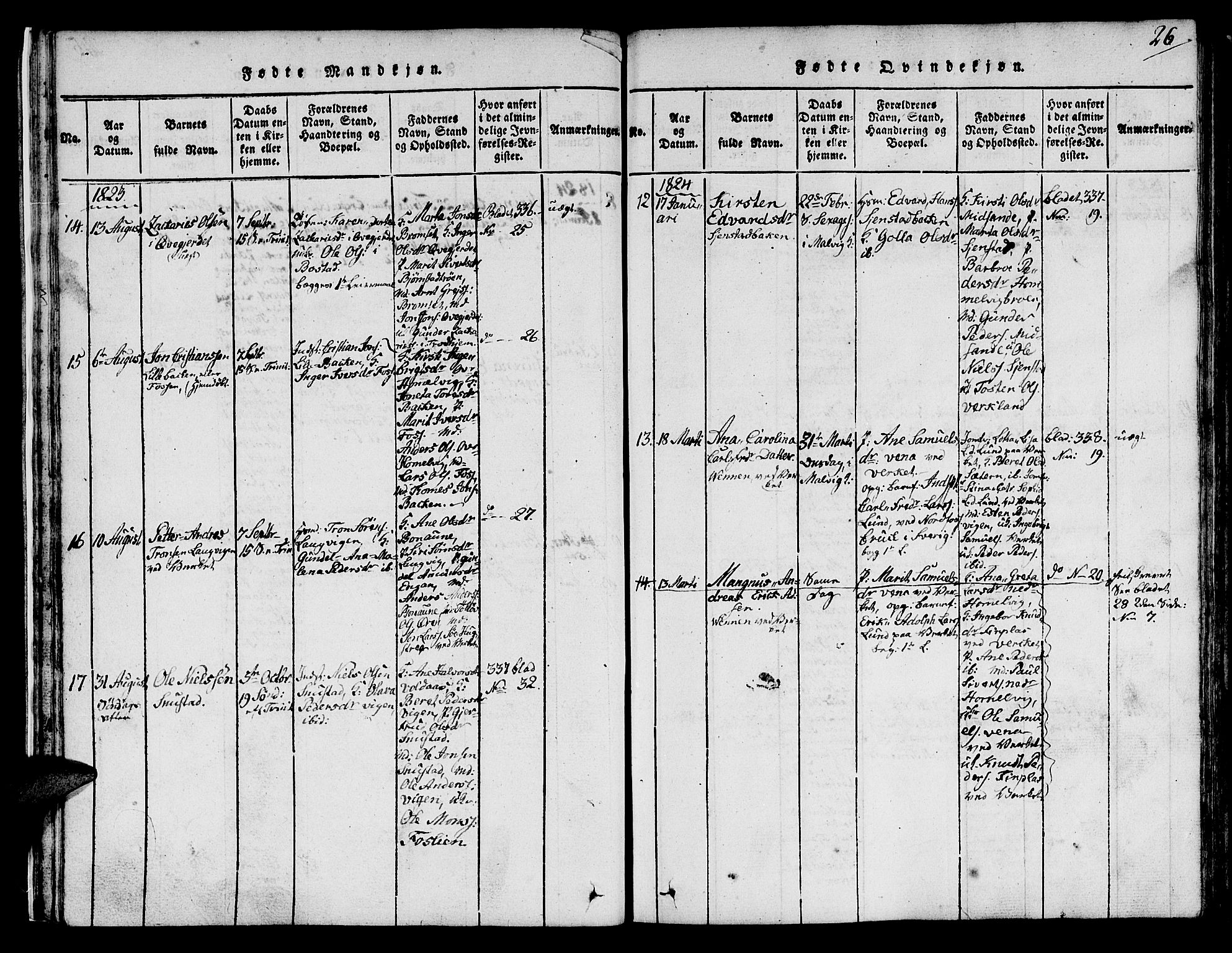 Ministerialprotokoller, klokkerbøker og fødselsregistre - Sør-Trøndelag, SAT/A-1456/616/L0420: Klokkerbok nr. 616C03, 1817-1835, s. 26