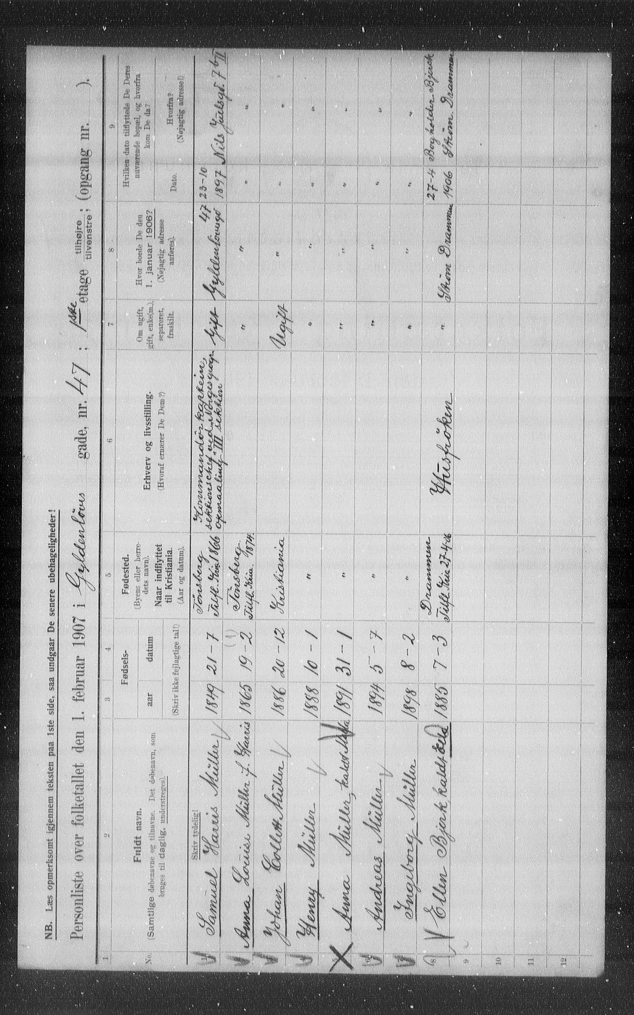 OBA, Kommunal folketelling 1.2.1907 for Kristiania kjøpstad, 1907, s. 16741