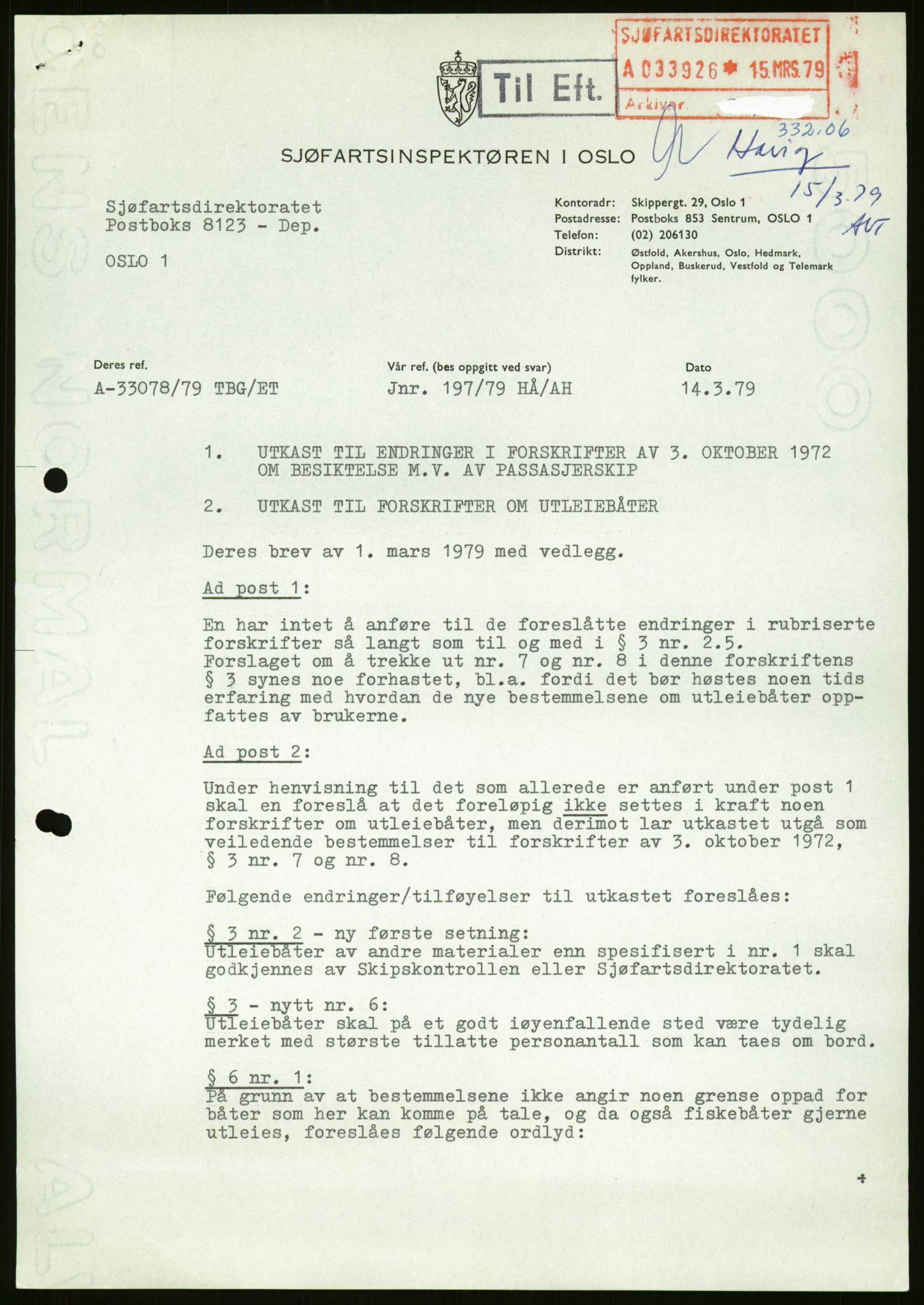 Sjøfartsdirektoratet med forløpere, generelt arkiv, AV/RA-S-1407/D/Du/Duc/L0642/0001: Skipskontrollen - Forskrifter / Forskrift om utleiebåter (2 mapper), 1978-1987, s. 313