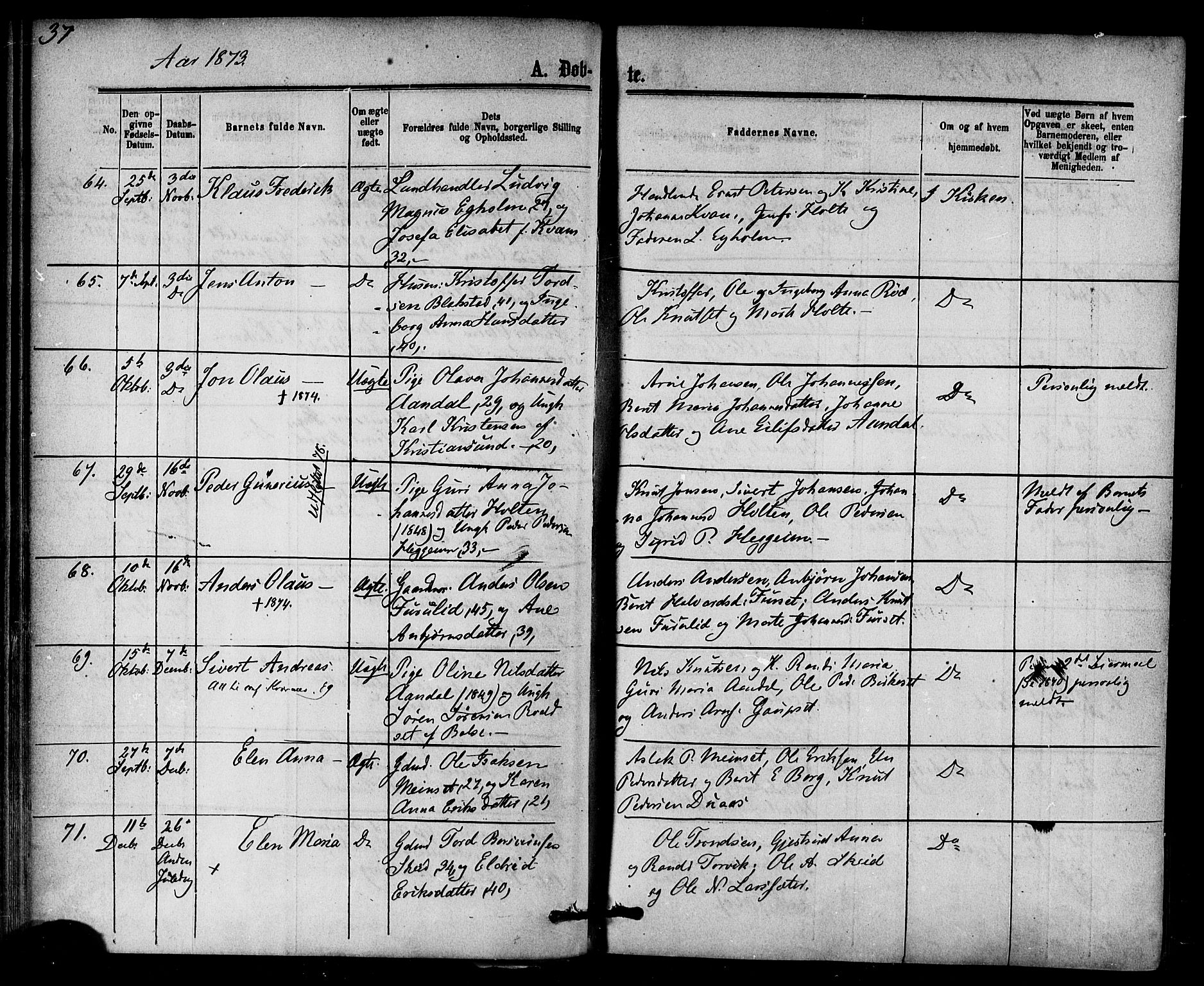 Ministerialprotokoller, klokkerbøker og fødselsregistre - Møre og Romsdal, AV/SAT-A-1454/584/L0966: Ministerialbok nr. 584A06, 1869-1878, s. 37