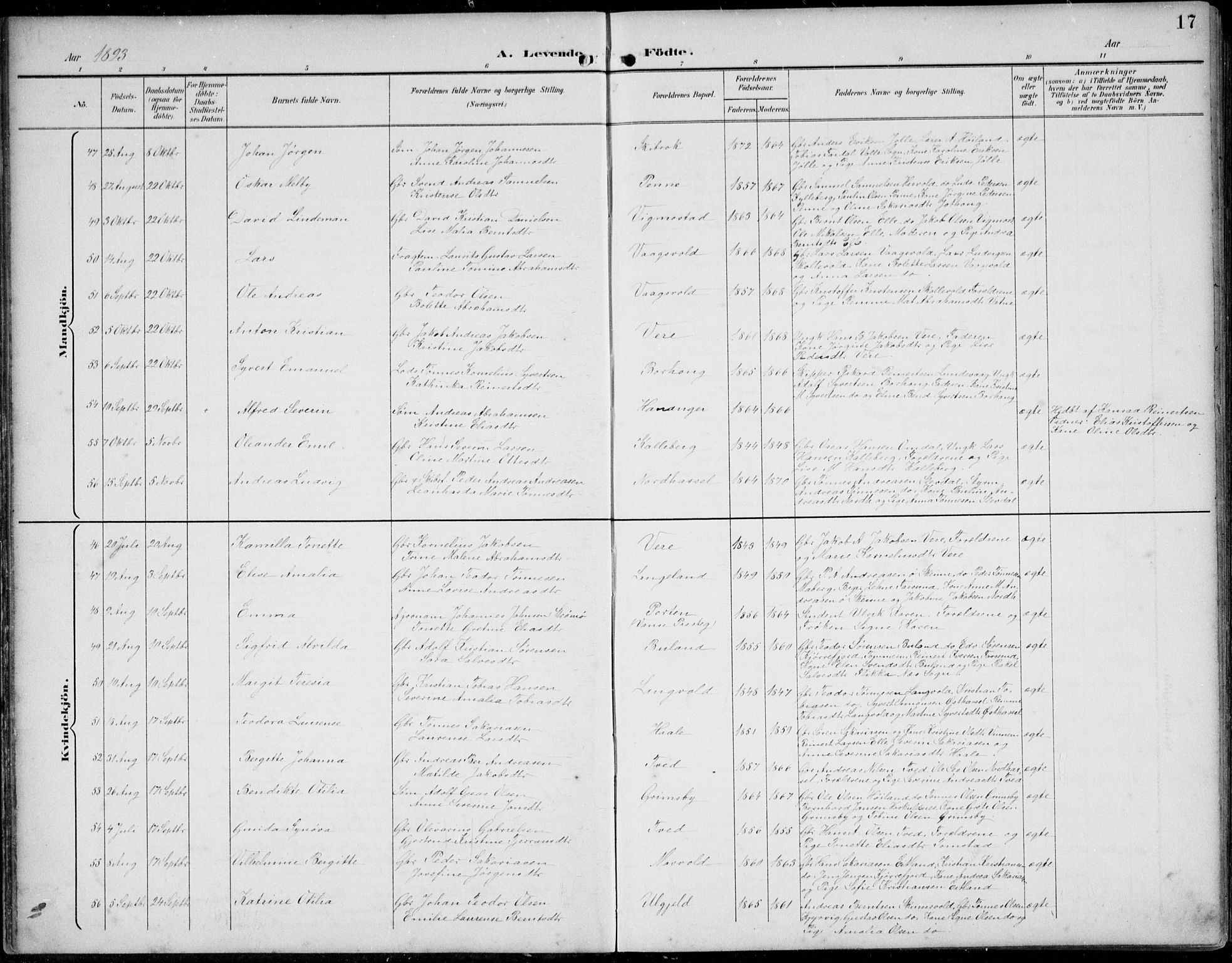 Lista sokneprestkontor, SAK/1111-0027/F/Fb/L0005: Klokkerbok nr. B 5, 1892-1923, s. 17