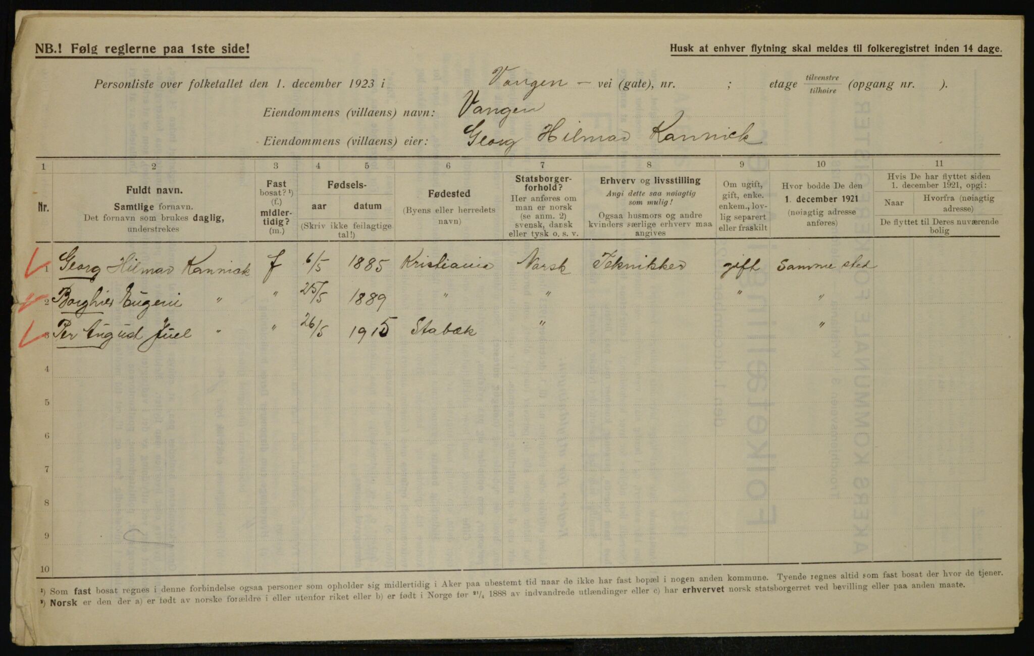 , Kommunal folketelling 1.12.1923 for Aker, 1923, s. 42625