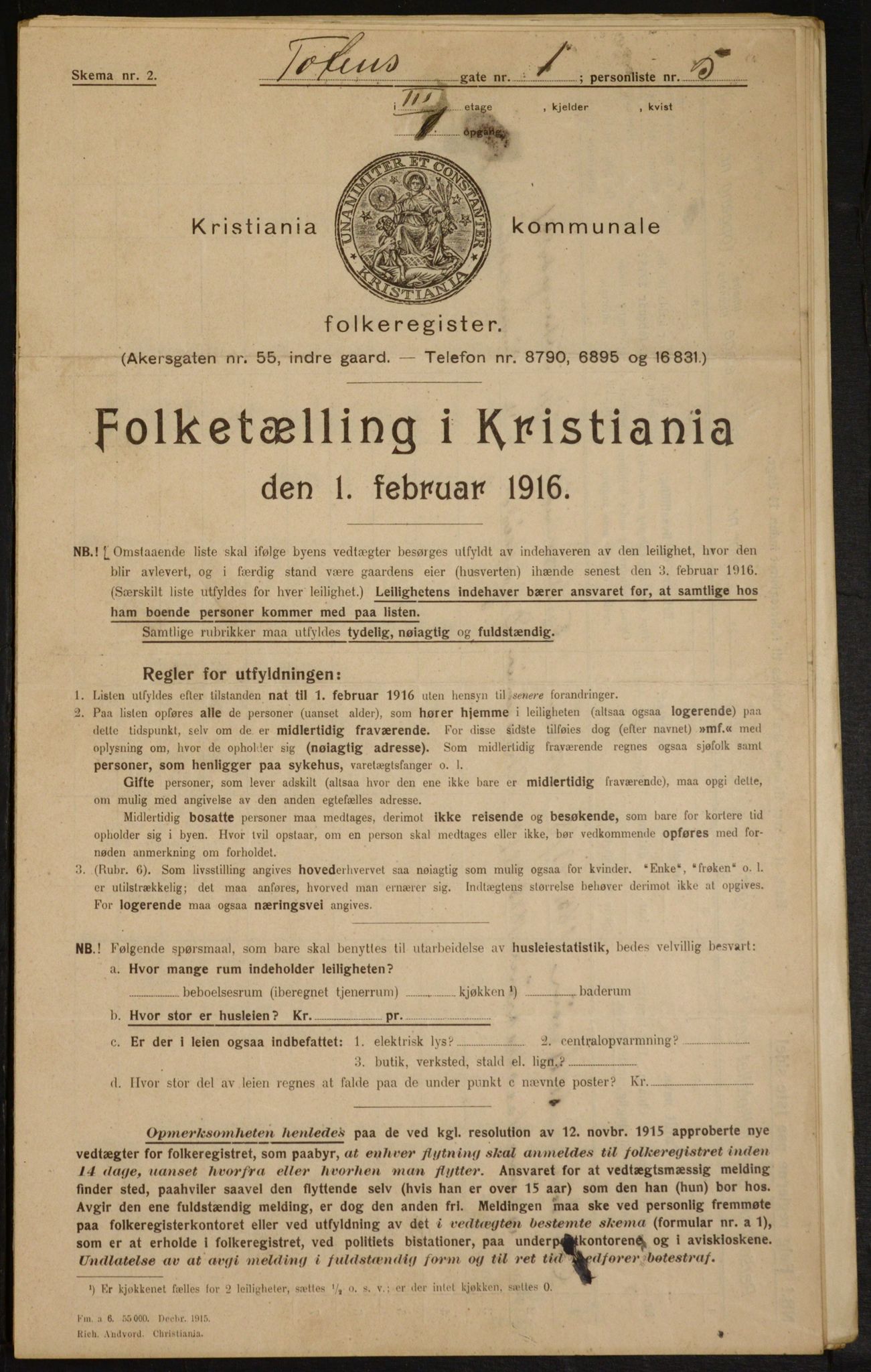 OBA, Kommunal folketelling 1.2.1916 for Kristiania, 1916, s. 118523