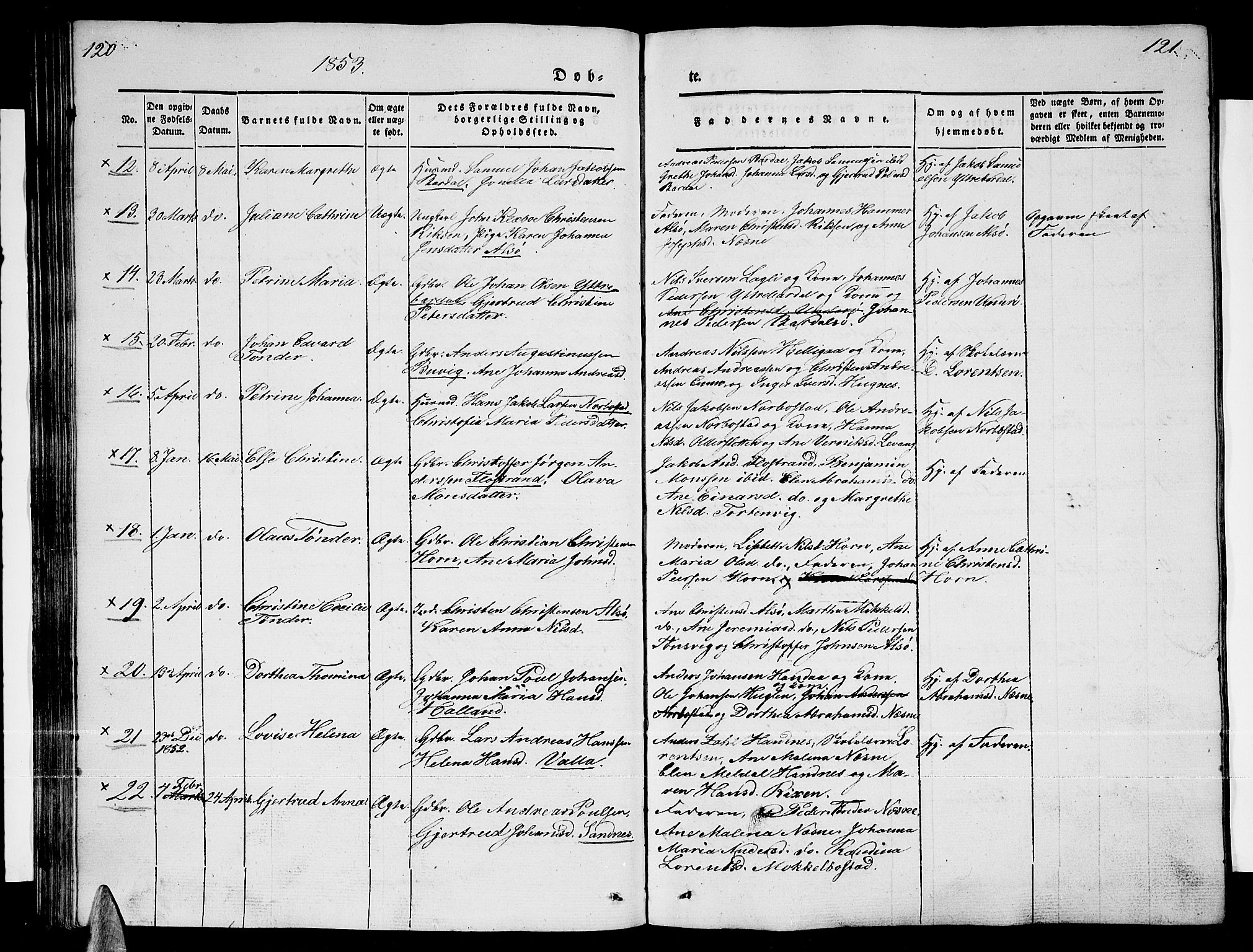 Ministerialprotokoller, klokkerbøker og fødselsregistre - Nordland, AV/SAT-A-1459/838/L0555: Klokkerbok nr. 838C02, 1842-1861, s. 120-121