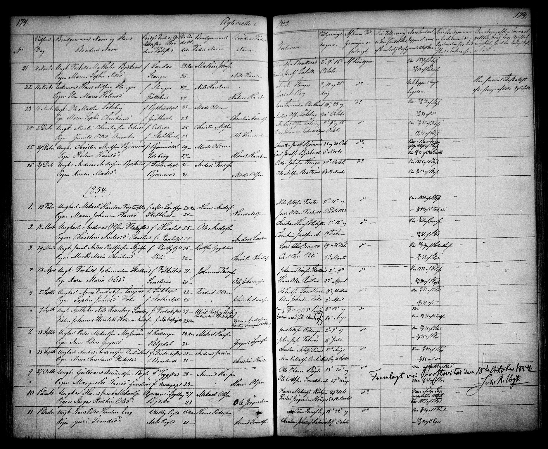 Våler prestekontor Kirkebøker, AV/SAO-A-11083/F/Fa/L0006: Ministerialbok nr. I 6, 1840-1861, s. 174