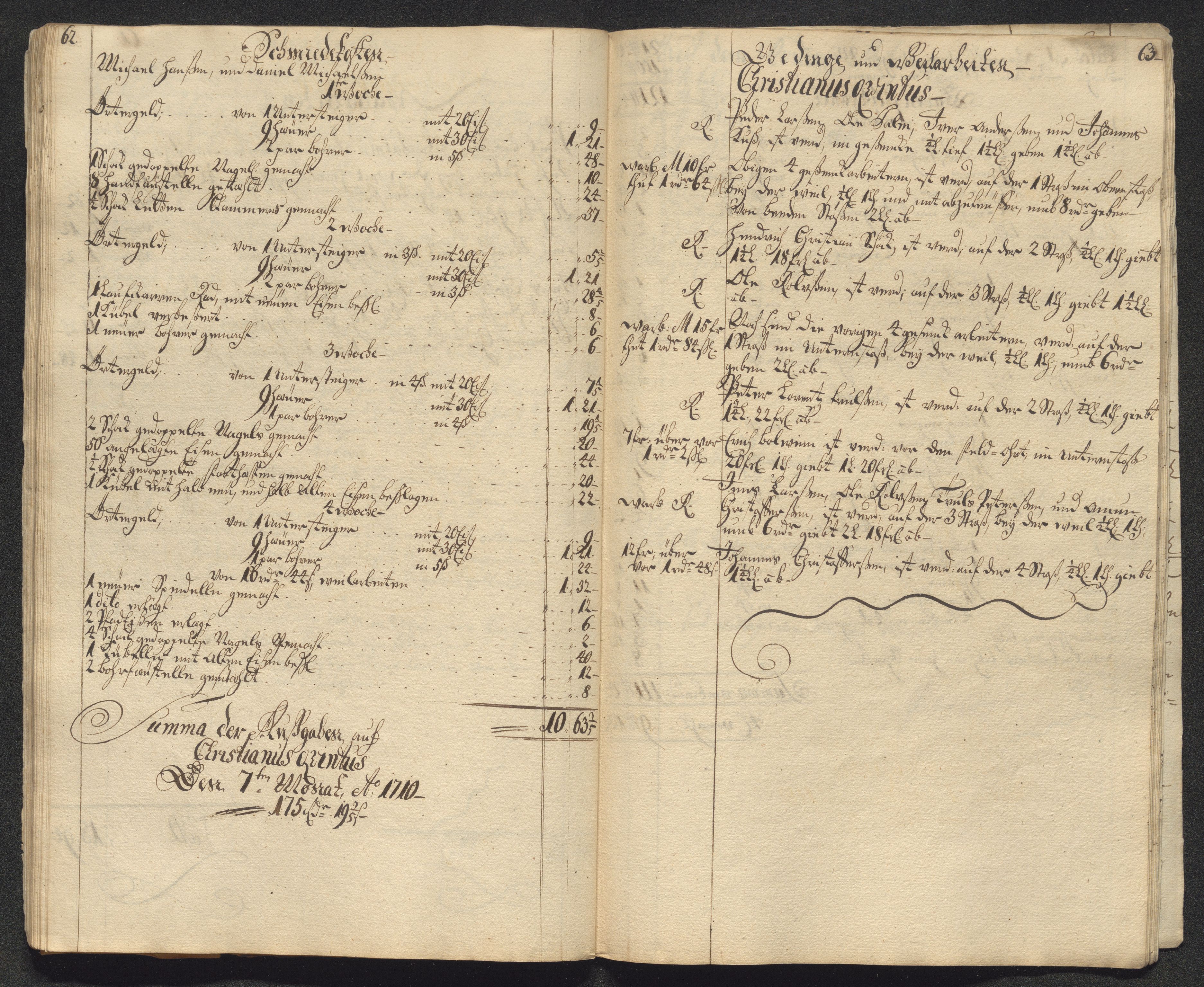 Kongsberg Sølvverk 1623-1816, AV/SAKO-EA-3135/001/D/Dc/Dcd/L0099: Utgiftsregnskap for gruver m.m., 1710, s. 316
