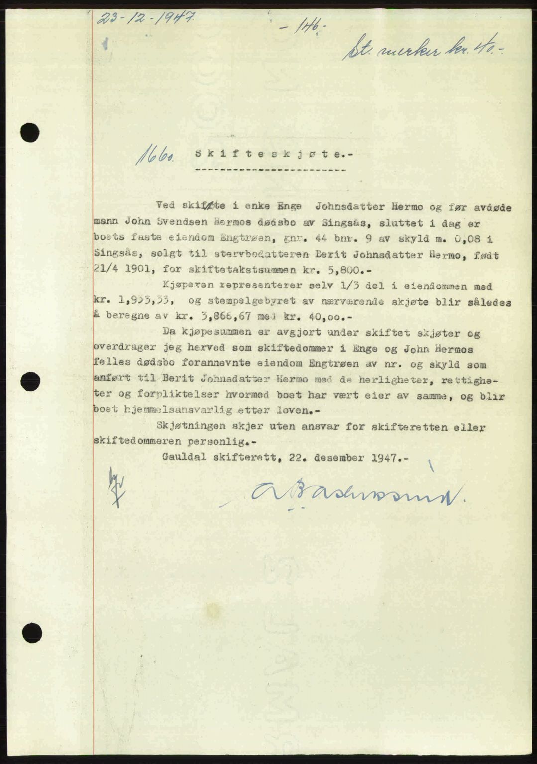 Gauldal sorenskriveri, SAT/A-0014/1/2/2C: Pantebok nr. A5, 1947-1948, Dagboknr: 1660/1947