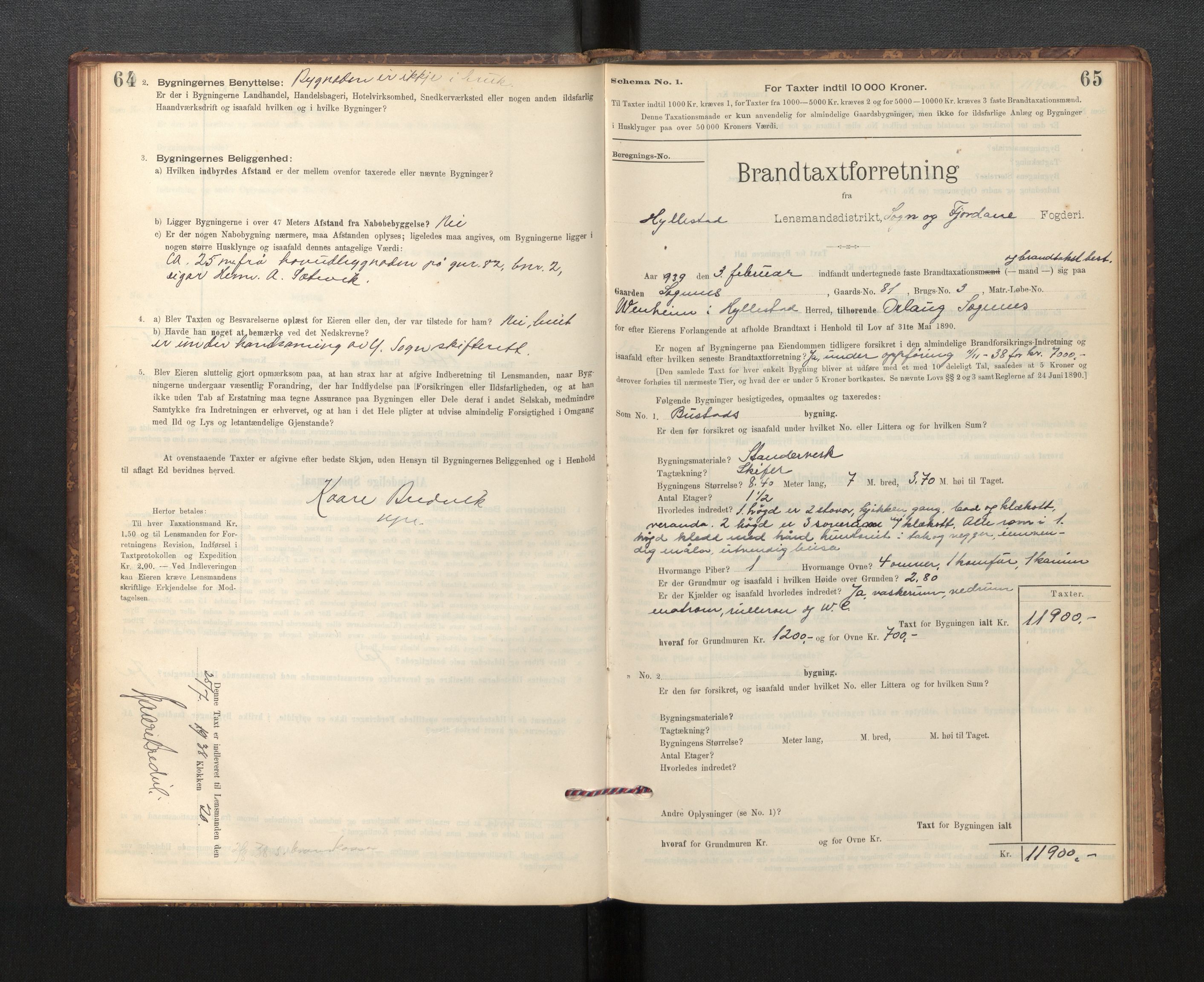 Lensmannen i Hyllestad, SAB/A-28301/0012/L0004: Branntakstprotokoll, skjematakst, 1894-1950, s. 64-65