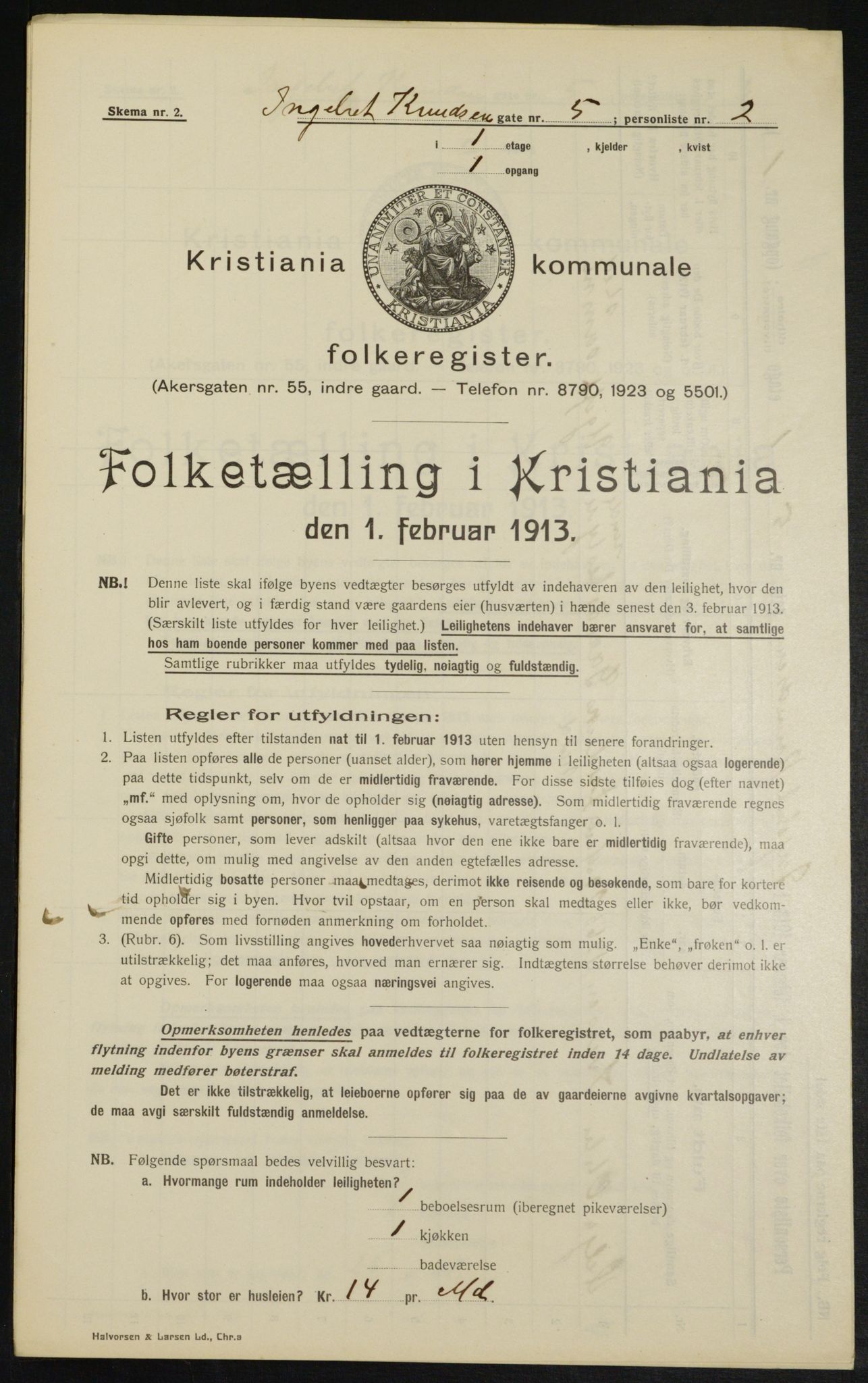 OBA, Kommunal folketelling 1.2.1913 for Kristiania, 1913, s. 43661