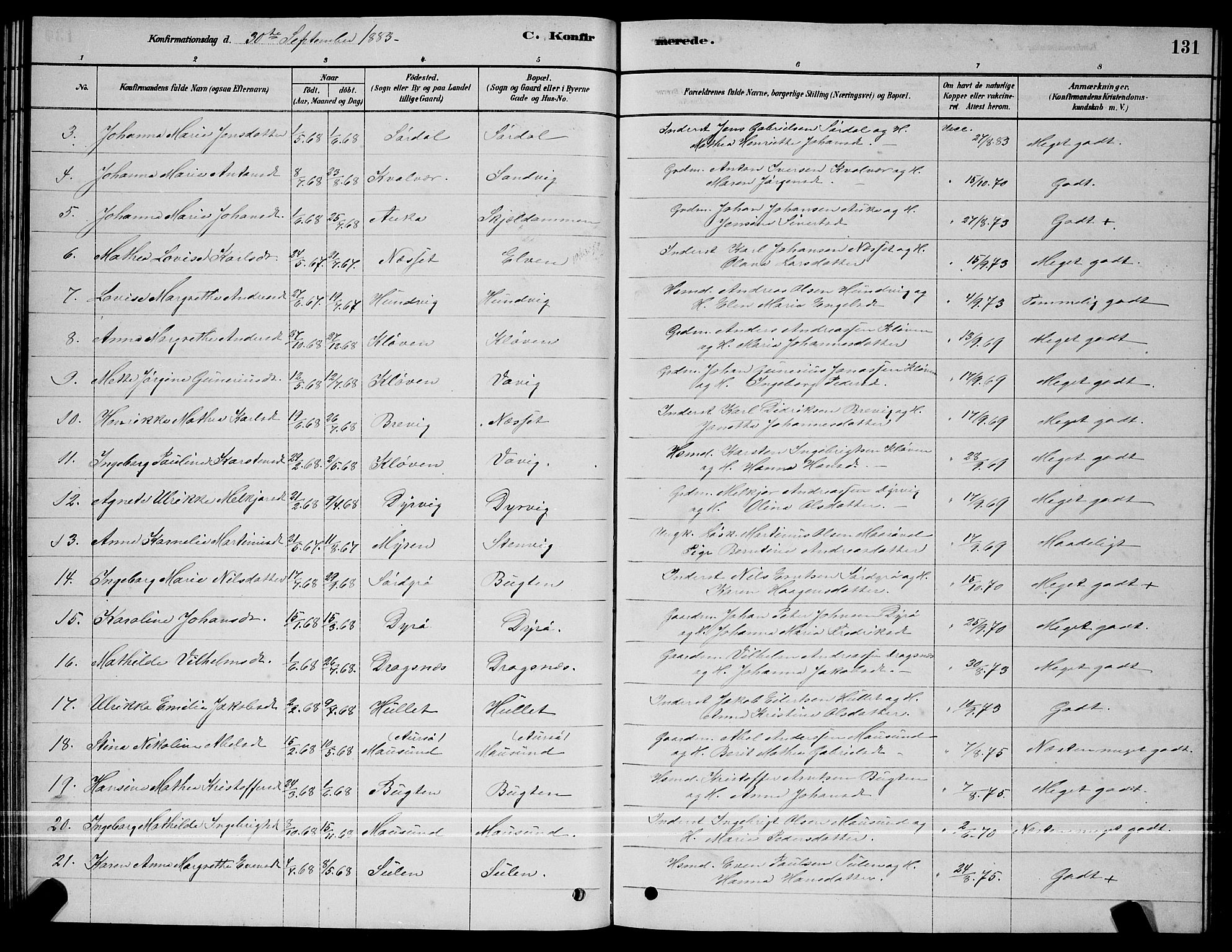 Ministerialprotokoller, klokkerbøker og fødselsregistre - Sør-Trøndelag, SAT/A-1456/640/L0585: Klokkerbok nr. 640C03, 1878-1891, s. 131