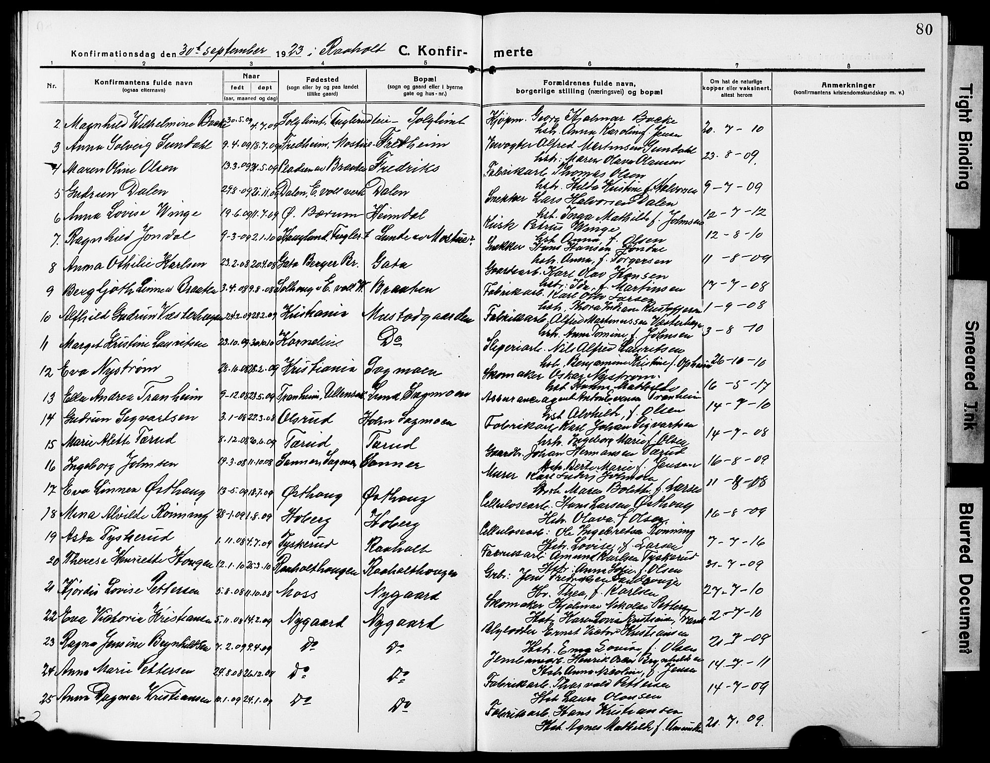 Eidsvoll prestekontor Kirkebøker, AV/SAO-A-10888/G/Ga/L0009: Klokkerbok nr. I 9, 1914-1927, s. 80