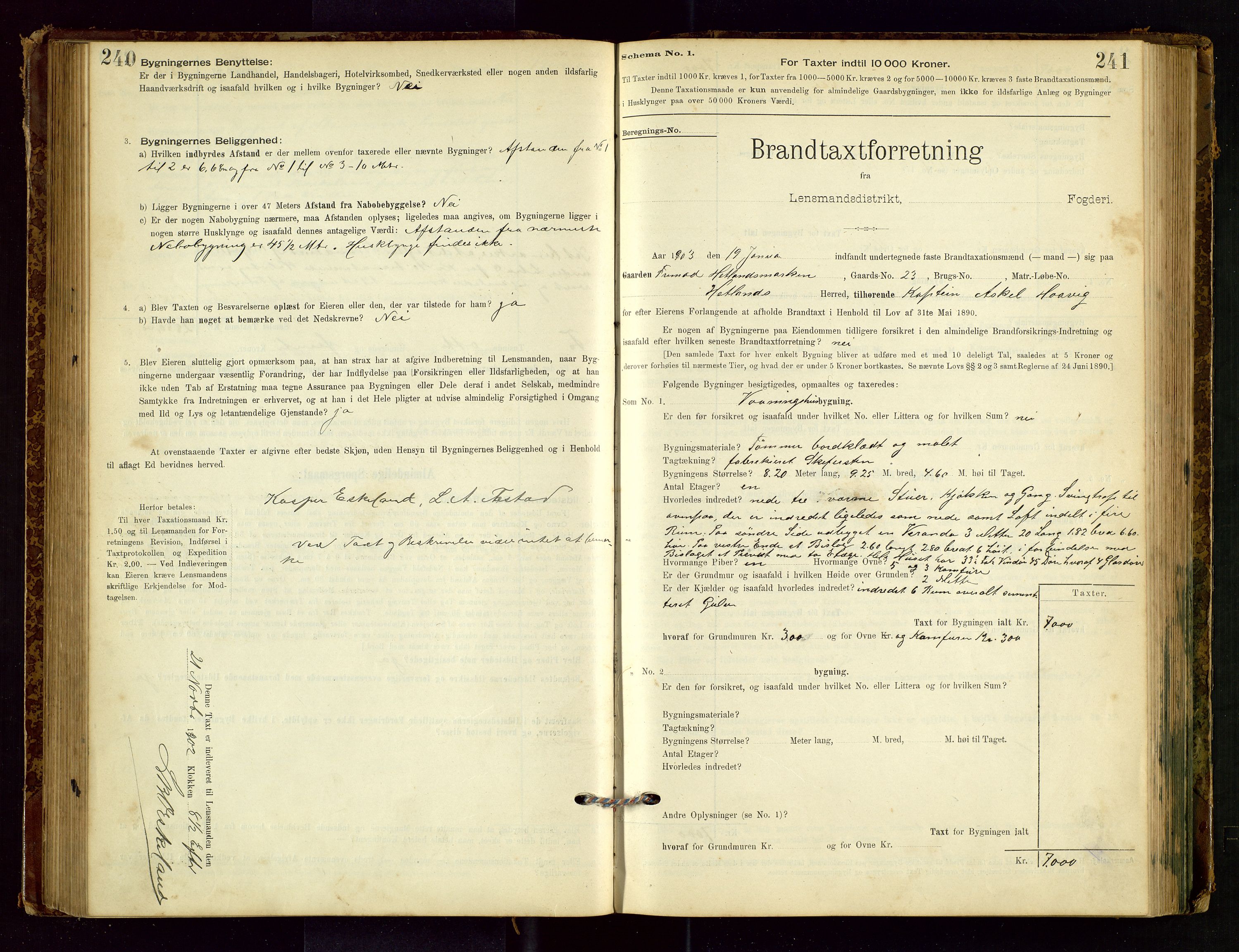 Hetland lensmannskontor, SAST/A-100101/Gob/L0001: "Brandtaxationsprotokol", 1895-1918, s. 240-241