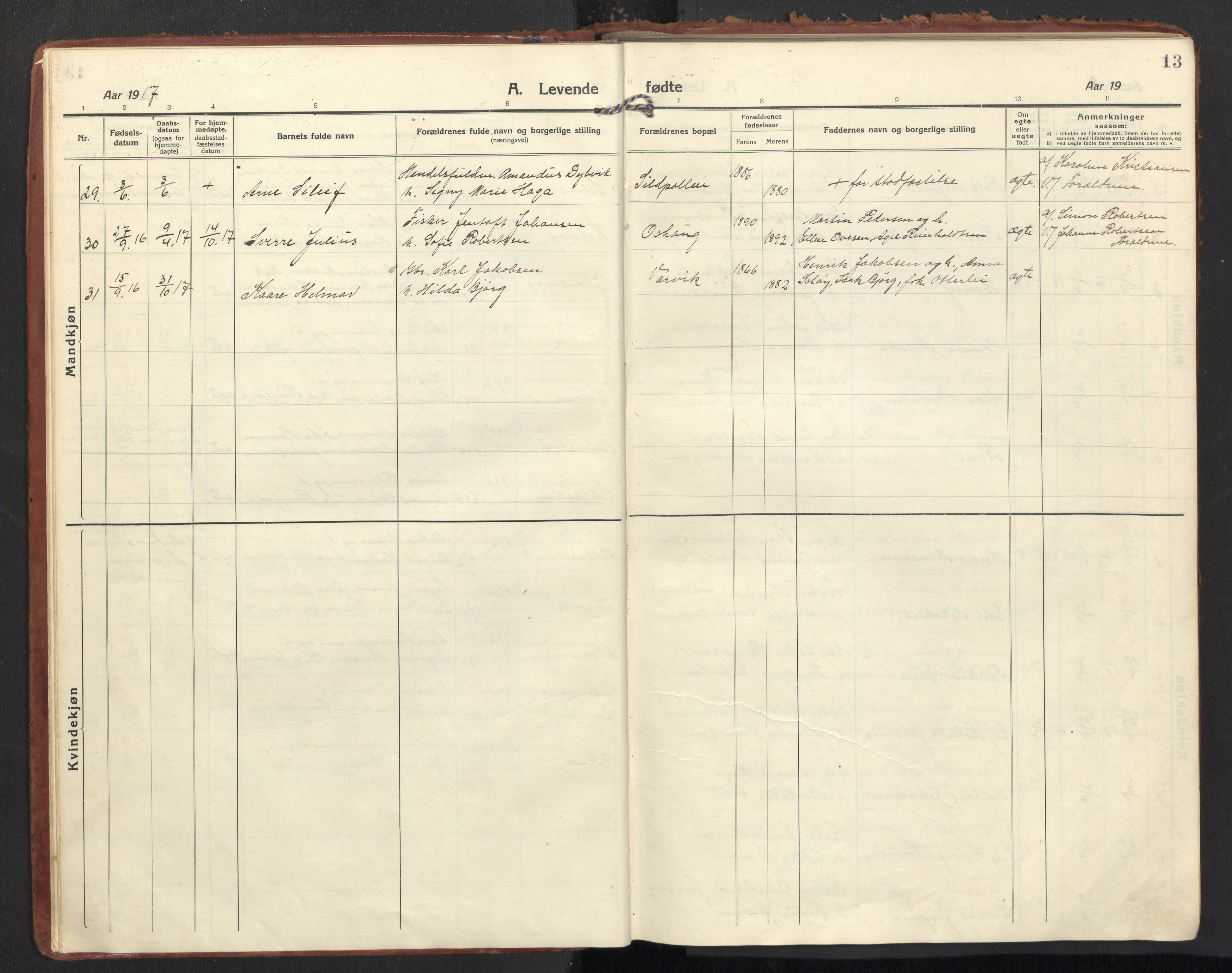 Ministerialprotokoller, klokkerbøker og fødselsregistre - Nordland, AV/SAT-A-1459/890/L1288: Ministerialbok nr. 890A03, 1915-1925, s. 13