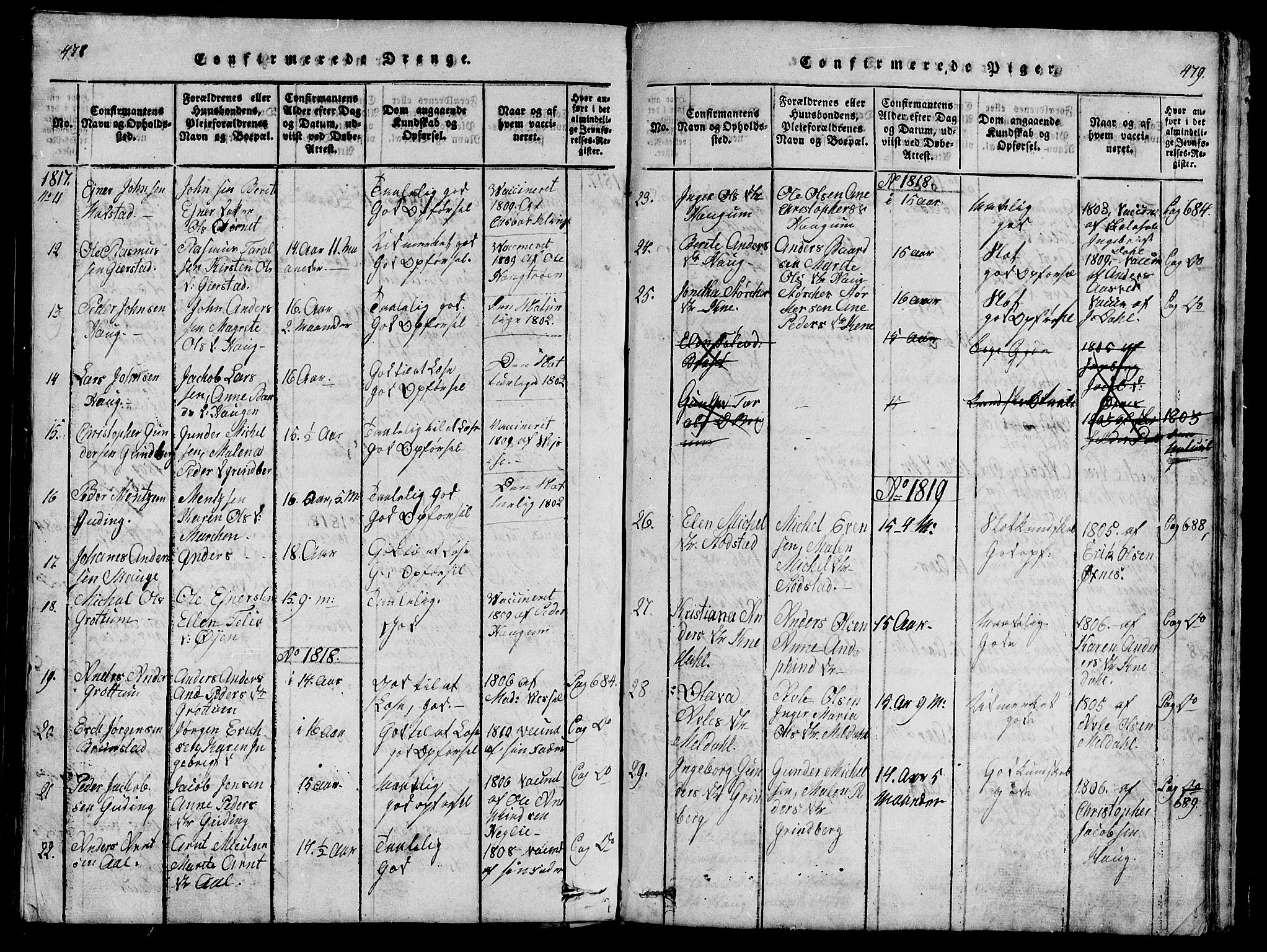 Ministerialprotokoller, klokkerbøker og fødselsregistre - Nord-Trøndelag, AV/SAT-A-1458/747/L0459: Klokkerbok nr. 747C01, 1816-1842, s. 478-479
