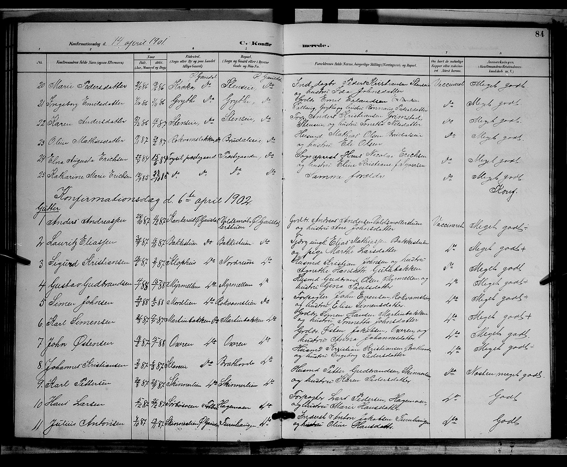 Østre Gausdal prestekontor, AV/SAH-PREST-092/H/Ha/Hab/L0002: Klokkerbok nr. 2, 1894-1904, s. 84