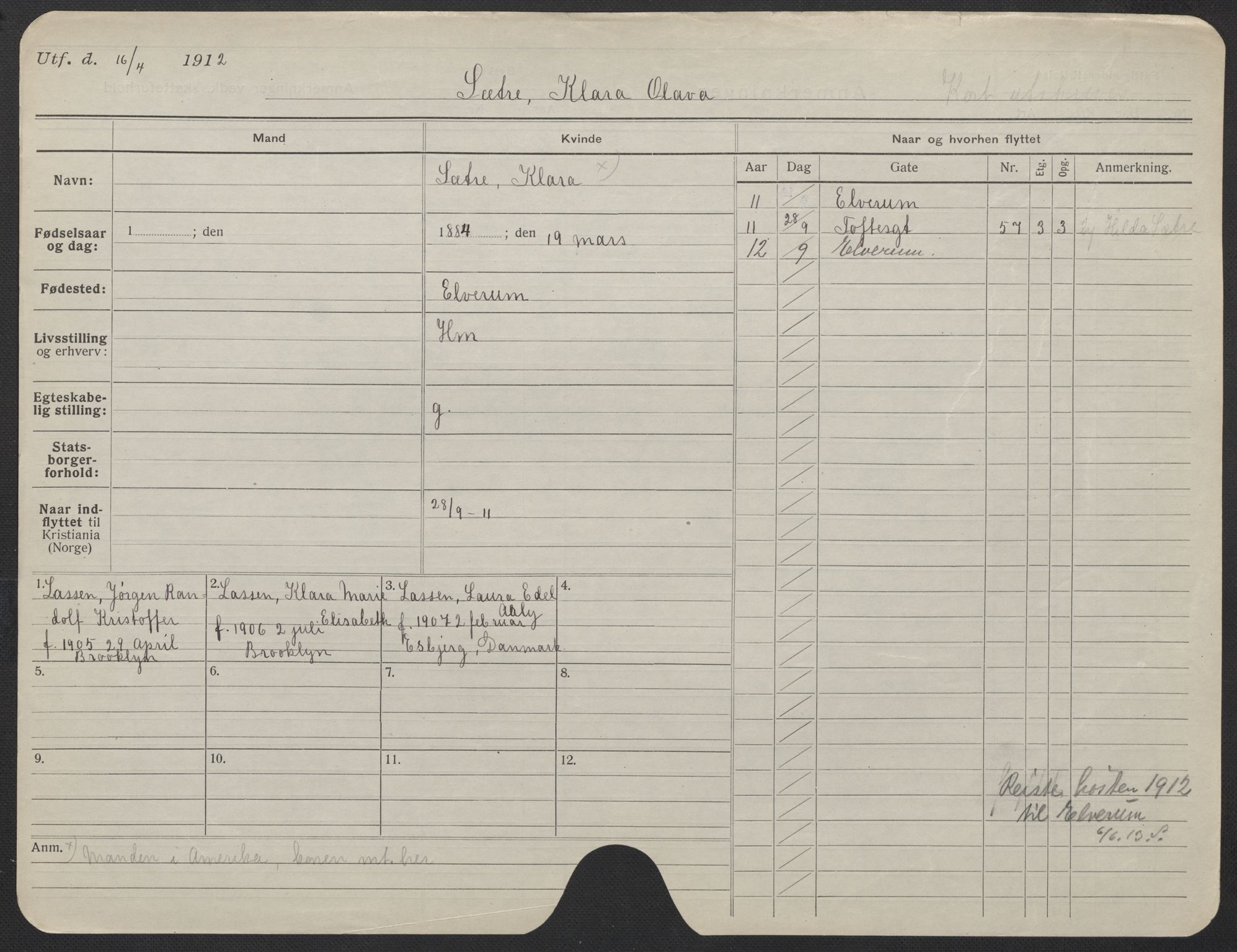 Oslo folkeregister, Registerkort, SAO/A-11715/F/Fa/Fac/L0024: Kvinner, 1906-1914, s. 829a