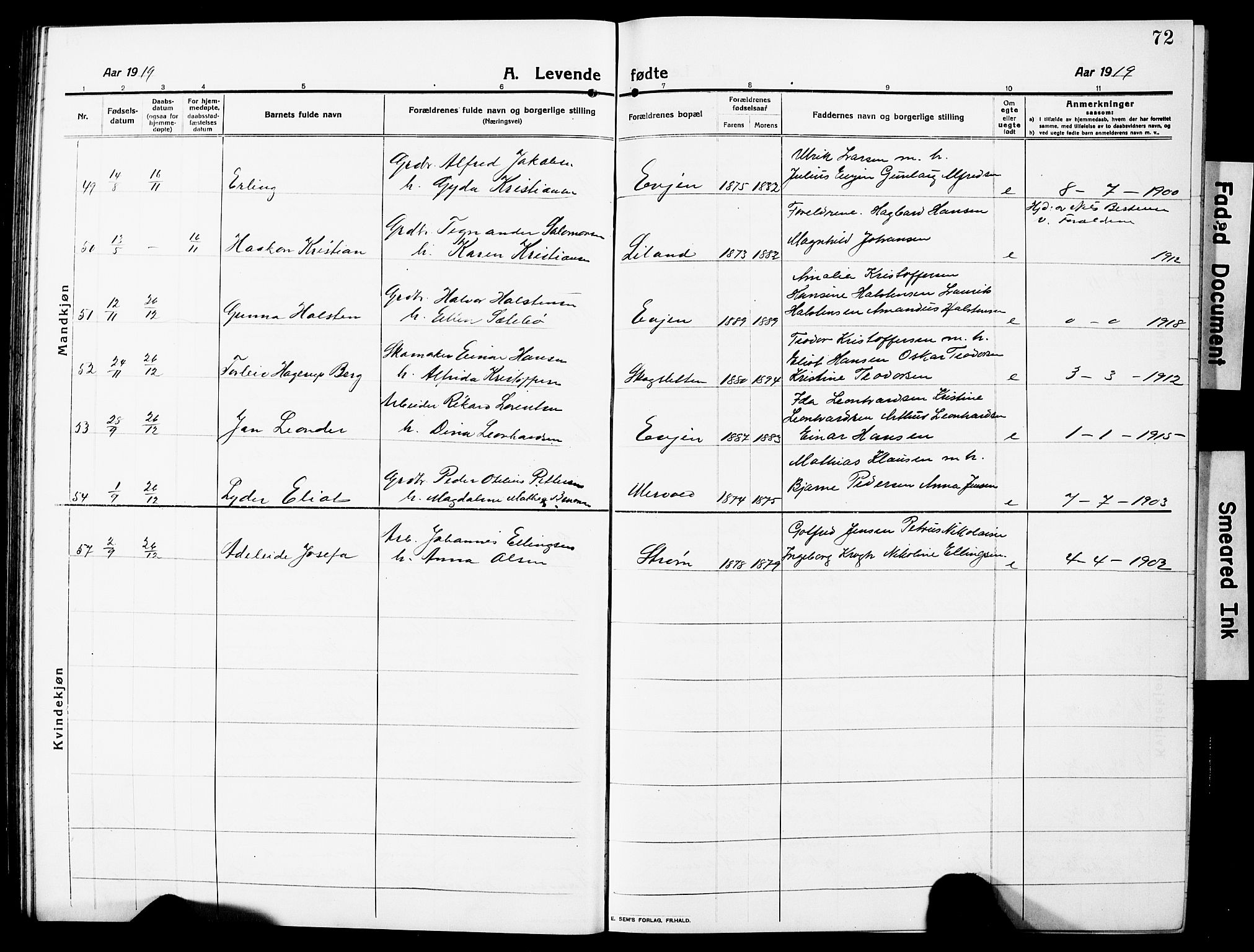 Ministerialprotokoller, klokkerbøker og fødselsregistre - Nordland, AV/SAT-A-1459/880/L1142: Klokkerbok nr. 880C04, 1913-1930, s. 72