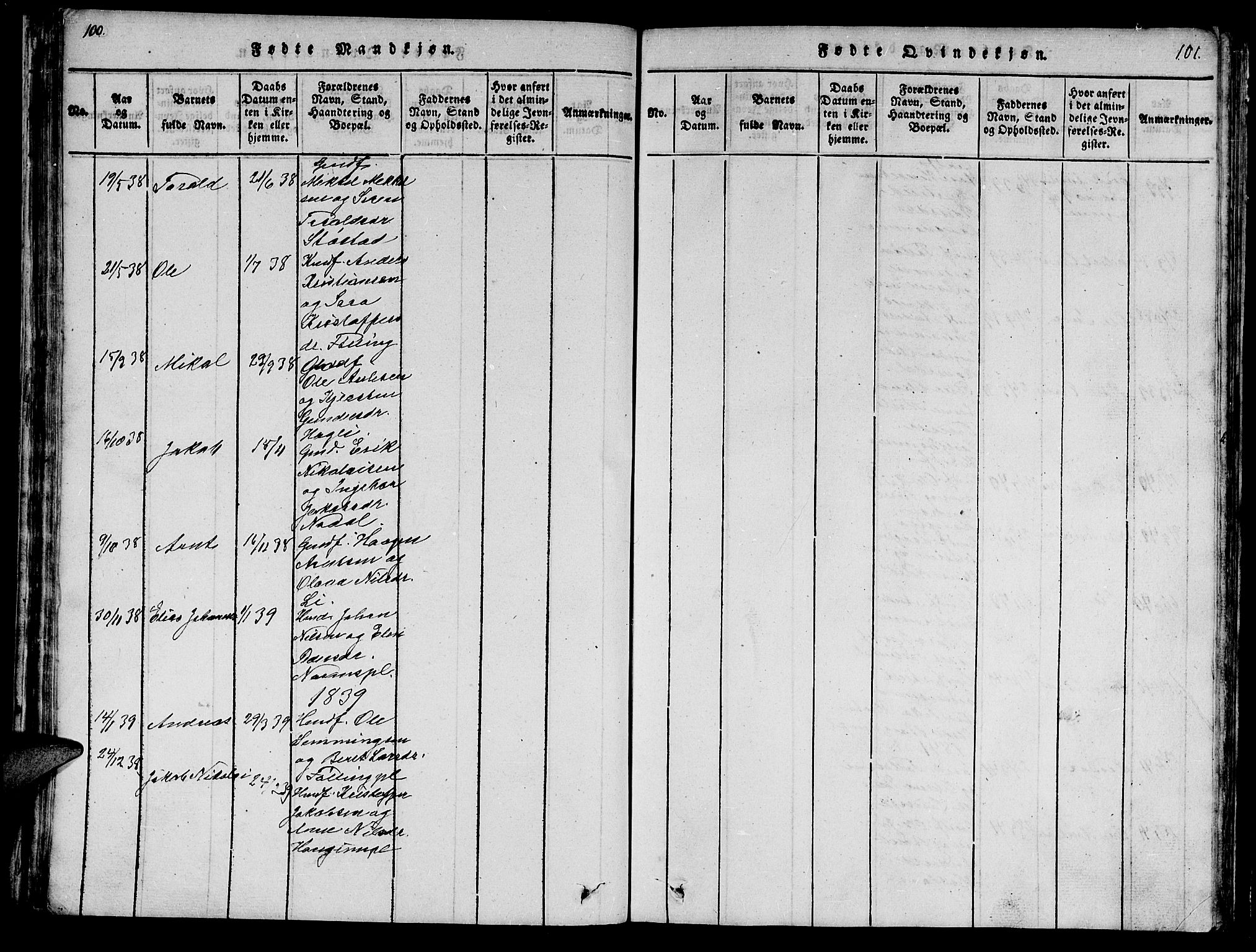 Ministerialprotokoller, klokkerbøker og fødselsregistre - Nord-Trøndelag, SAT/A-1458/747/L0459: Klokkerbok nr. 747C01, 1816-1842, s. 100-101