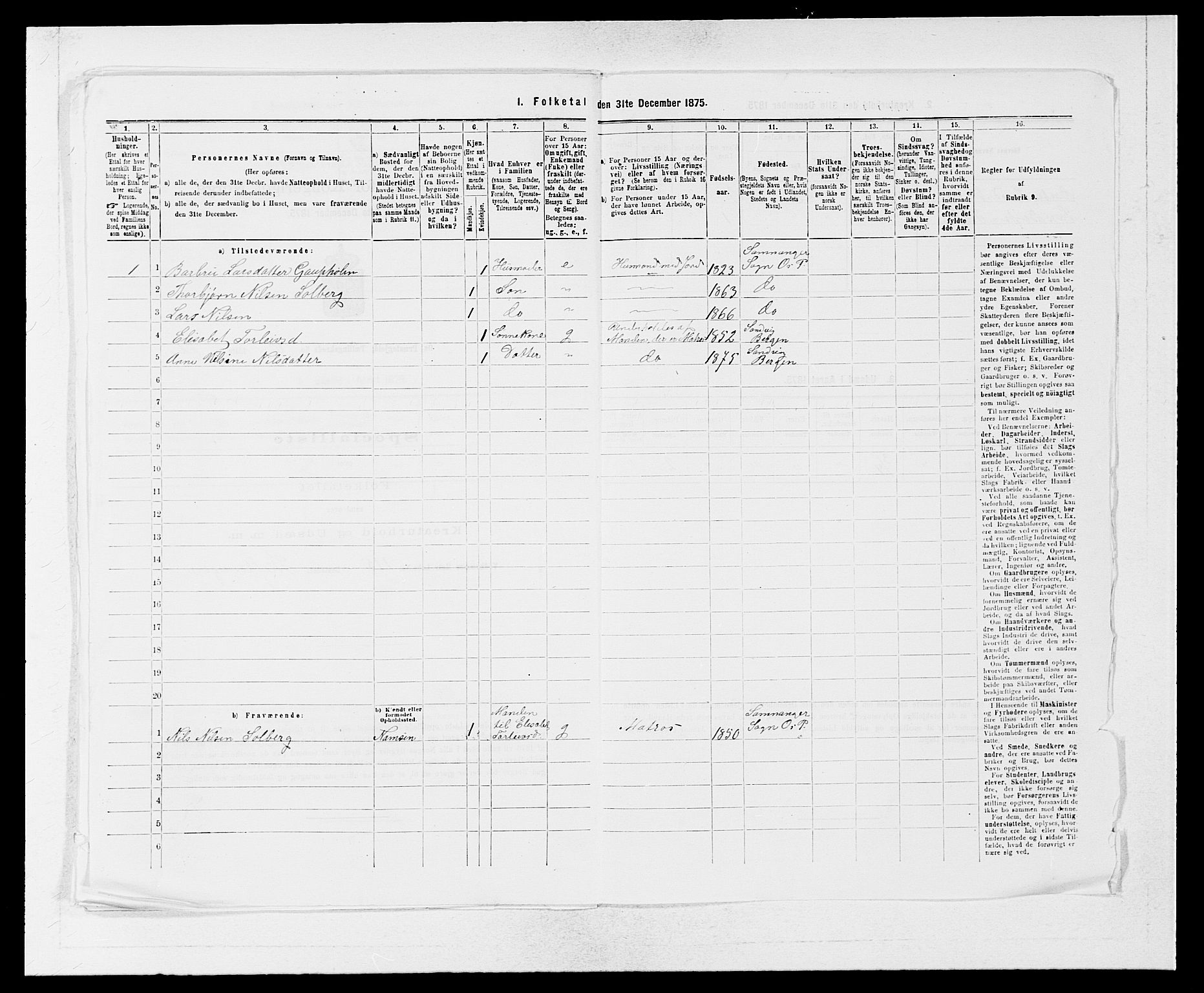 SAB, Folketelling 1875 for 1243P Os prestegjeld, 1875, s. 895