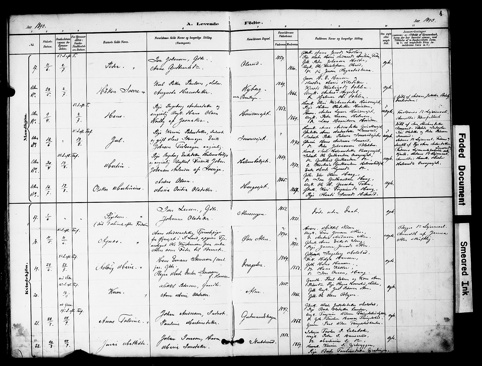 Brandbu prestekontor, AV/SAH-PREST-114/H/Ha/Hab/L0006: Klokkerbok nr. 6, 1893-1902, s. 4
