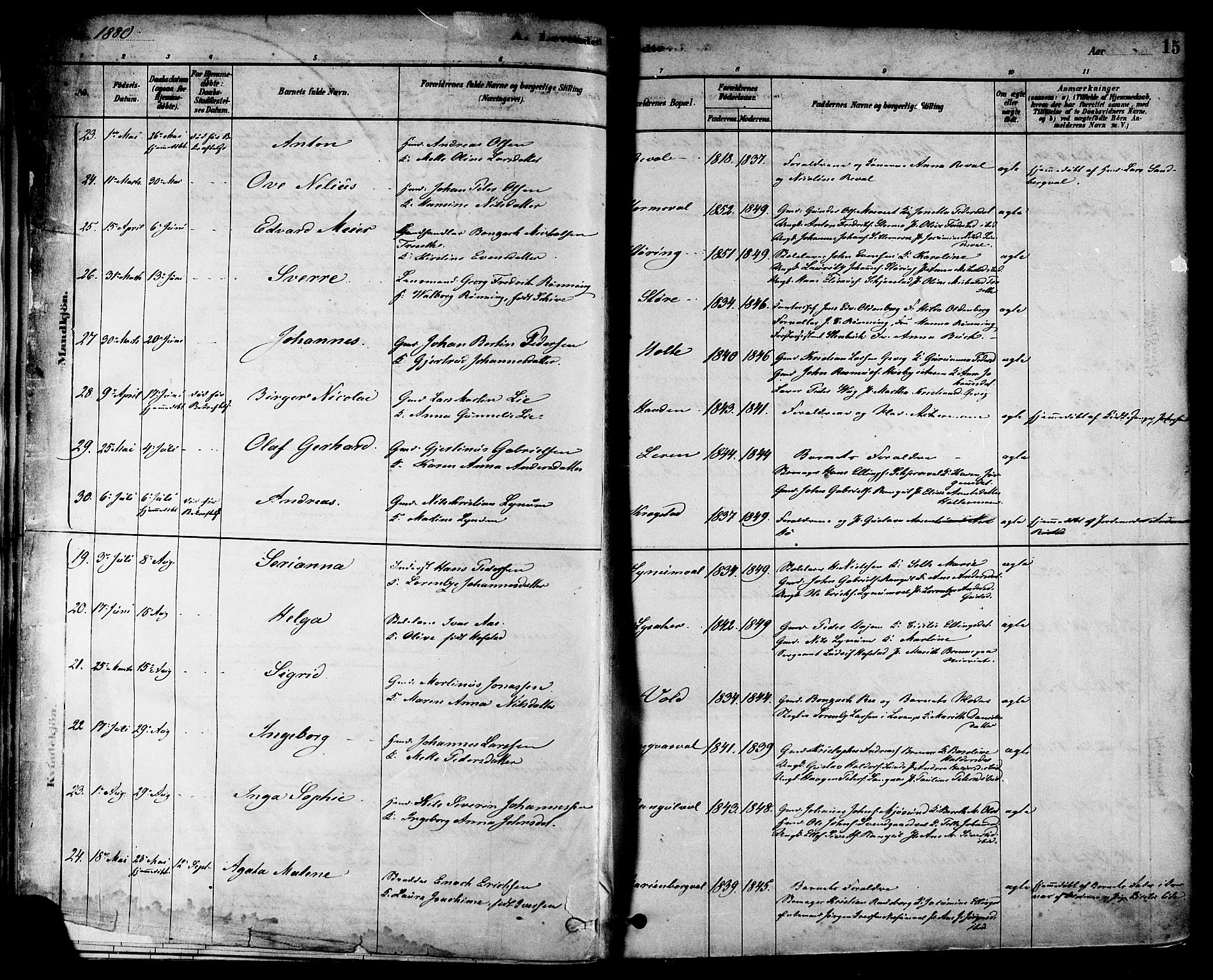 Ministerialprotokoller, klokkerbøker og fødselsregistre - Nord-Trøndelag, SAT/A-1458/717/L0159: Ministerialbok nr. 717A09, 1878-1898, s. 15