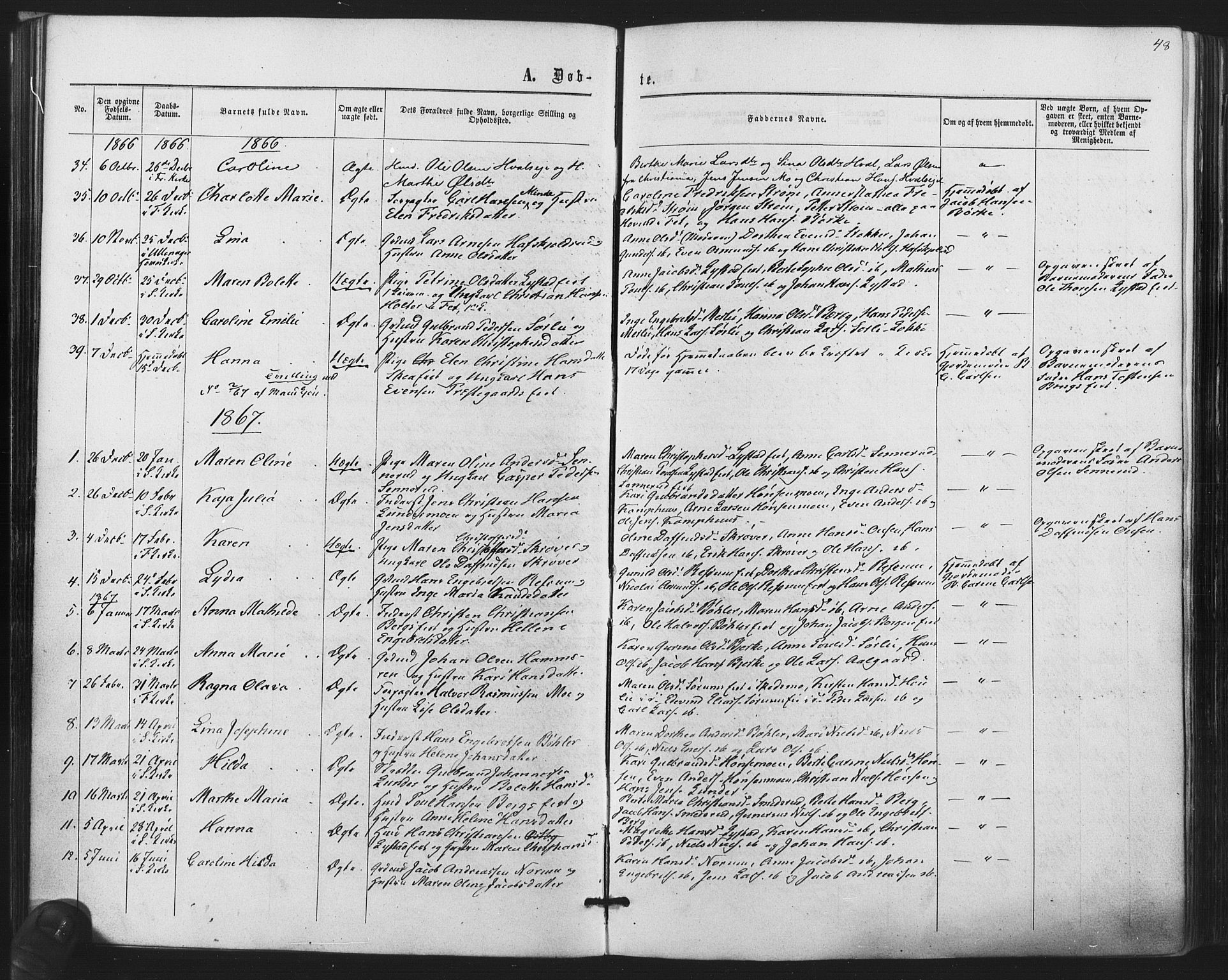 Sørum prestekontor Kirkebøker, AV/SAO-A-10303/F/Fa/L0006: Ministerialbok nr. I 6, 1864-1877, s. 48