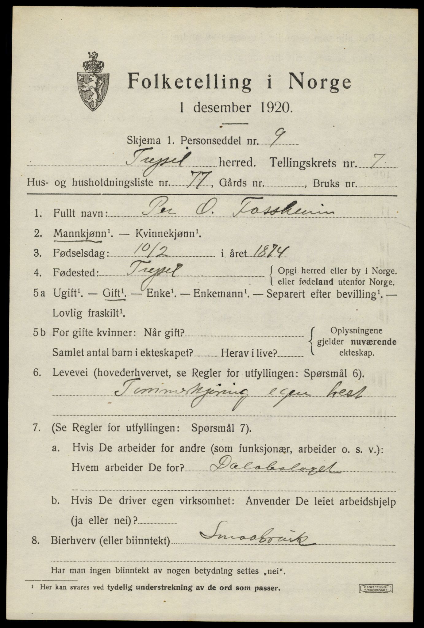 SAH, Folketelling 1920 for 0428 Trysil herred, 1920, s. 6209