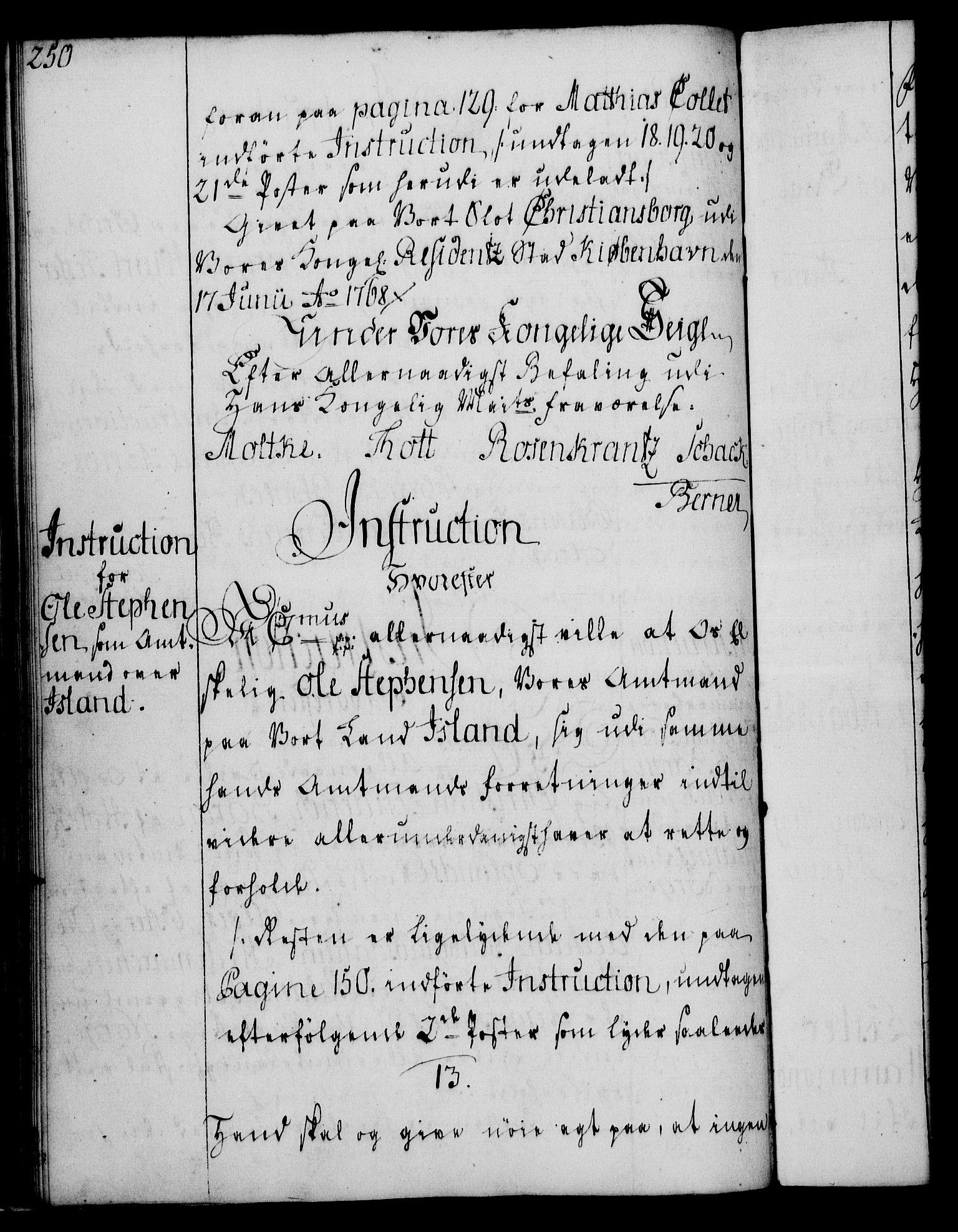 Rentekammeret, Kammerkanselliet, AV/RA-EA-3111/G/Gg/Ggi/L0003: Norsk instruksjonsprotokoll med register (merket RK 53.36), 1751-1775, s. 250
