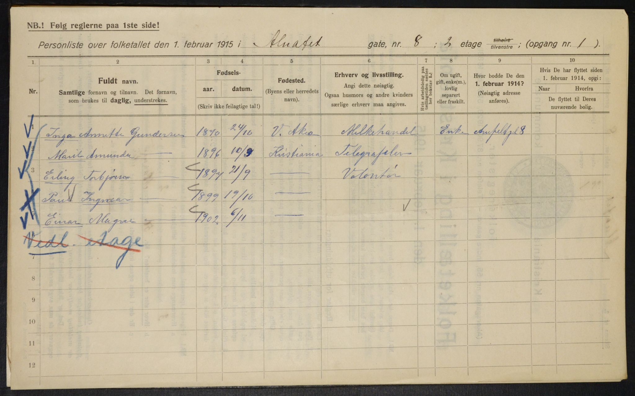 OBA, Kommunal folketelling 1.2.1915 for Kristiania, 1915, s. 1112