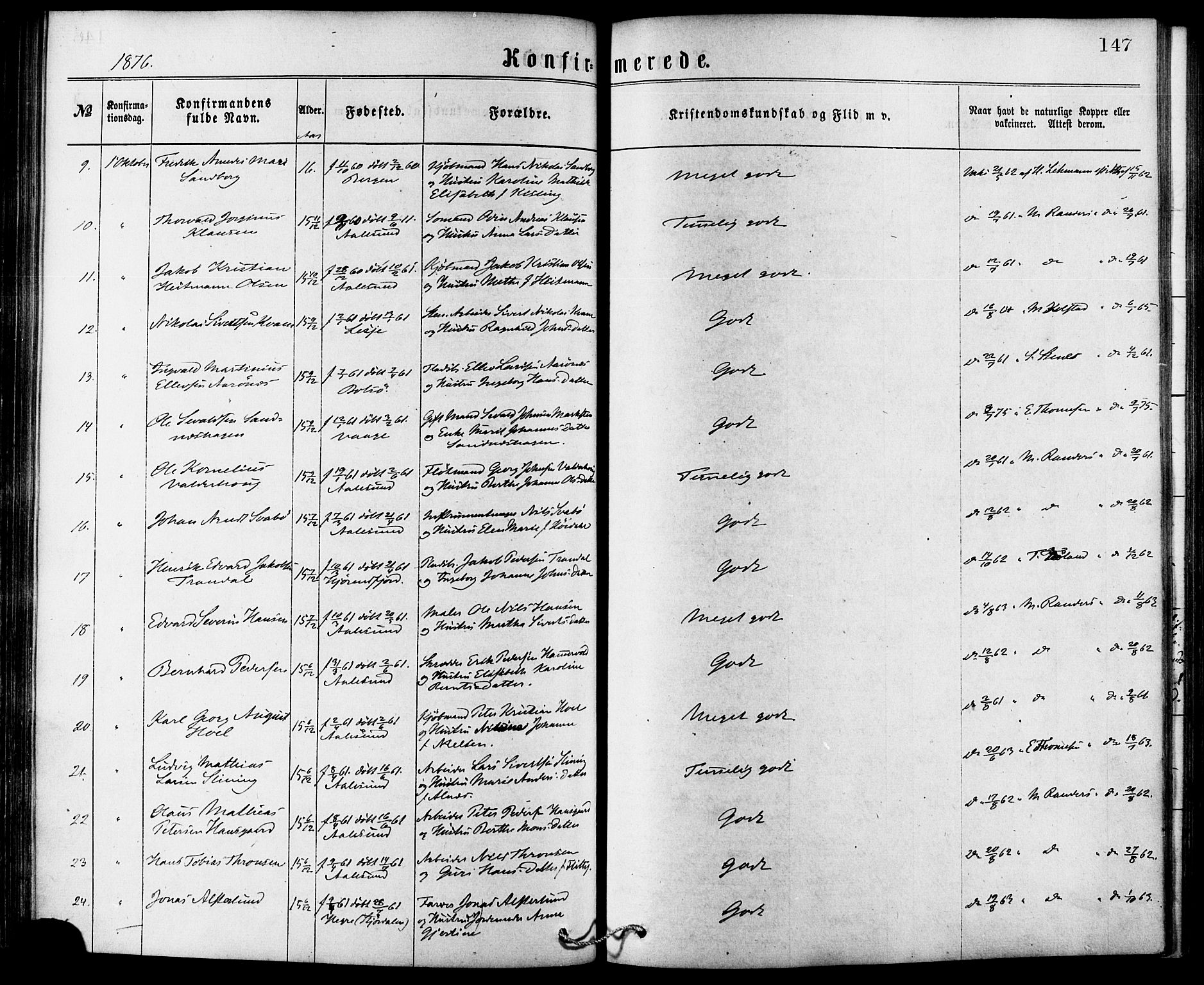 Ministerialprotokoller, klokkerbøker og fødselsregistre - Møre og Romsdal, AV/SAT-A-1454/529/L0453: Ministerialbok nr. 529A03, 1872-1877, s. 147