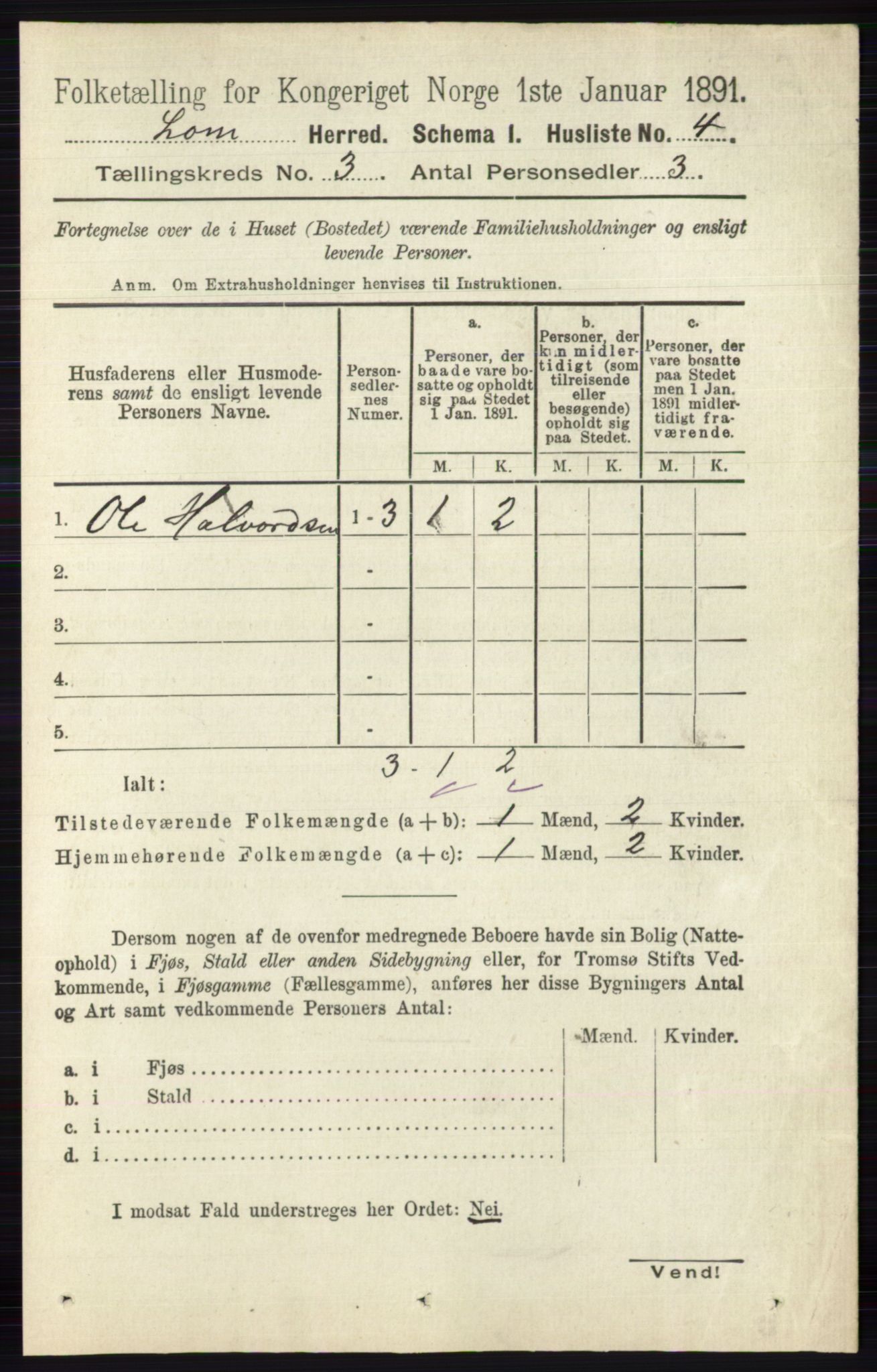 RA, Folketelling 1891 for 0514 Lom herred, 1891, s. 1227