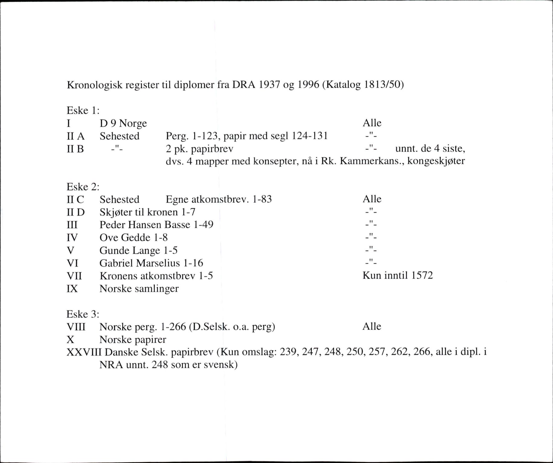 Riksarkivets diplomsamling, AV/RA-EA-5965/F35/F35f/L0001: Regestsedler: Diplomer fra DRA 1937 og 1996, s. 1